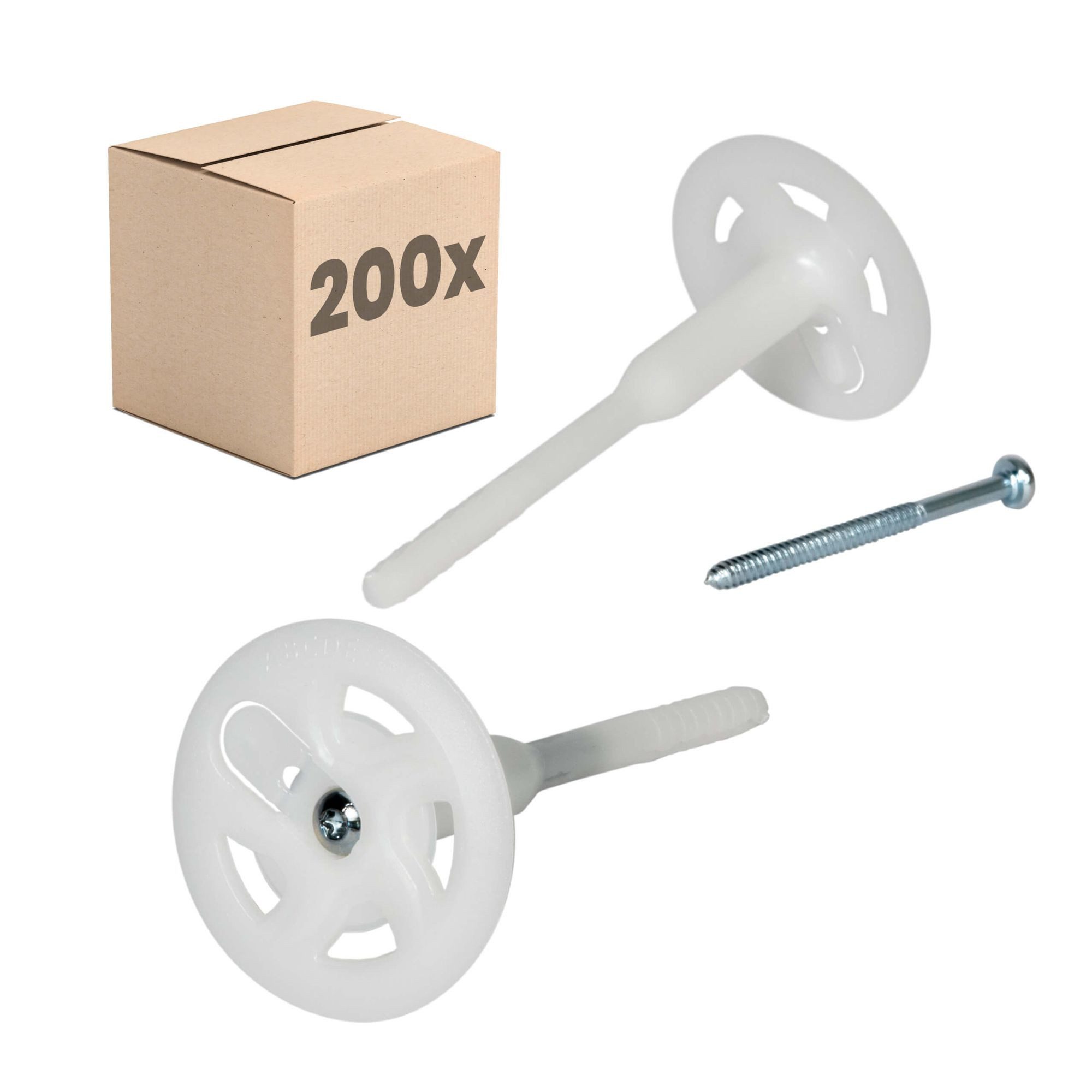 PROTEKTOR Schrauben- und Dübel-Set Dämmstoff-Schraubdübel Ø8mm mit verzinkter Stahlschraube, (PROTEKTOR 200x Dämmstoff-Schraubdübel Ø8x120mm, 200 St., WDVS Dübel für Fassadendämmung)