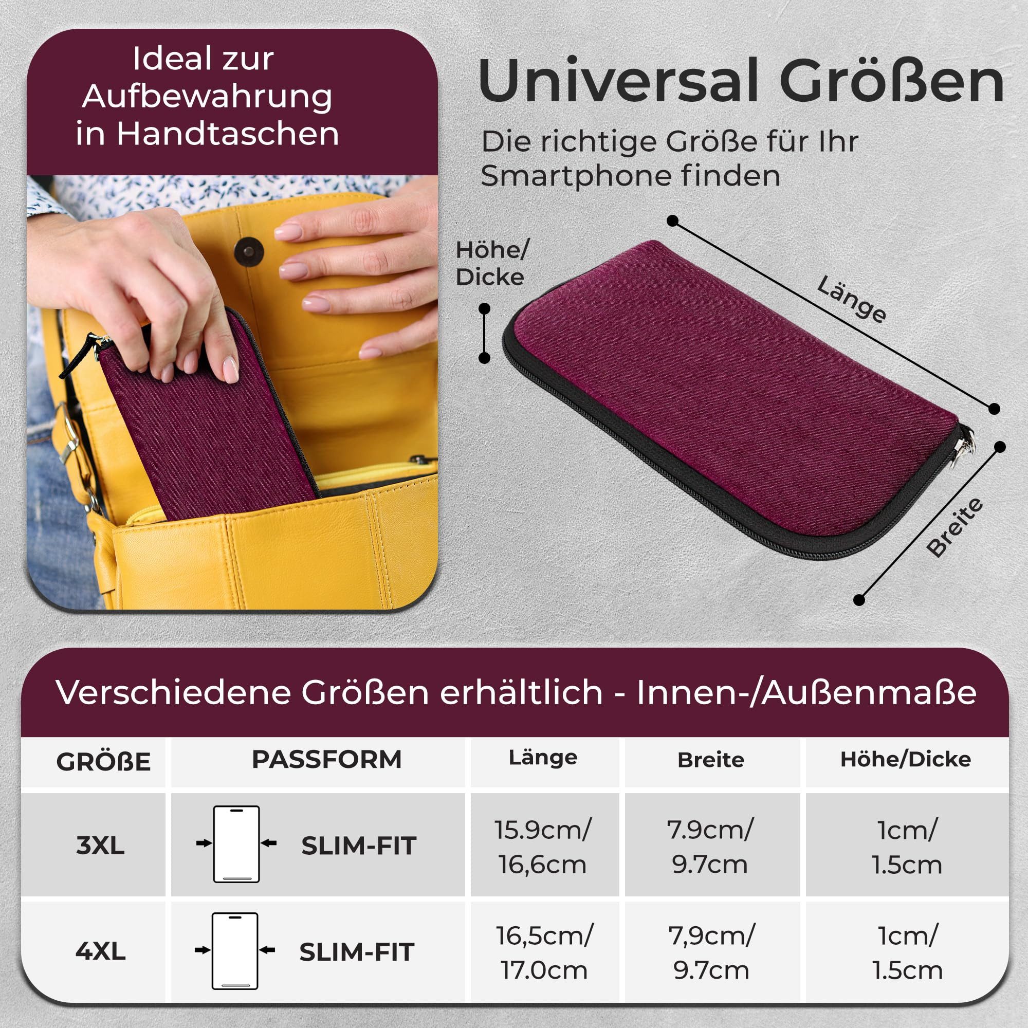 XiRRiX Handytasche für Smartphone - universal Handyhülle mit Handschlaufe (kompatibel mit z.B. Iphone 15 Pro, 16 Pro, 17 Pro, Hülle mit Reißverschluss), Softcase für besten Schutz Dank Polsterung mit Stoßdämpfung