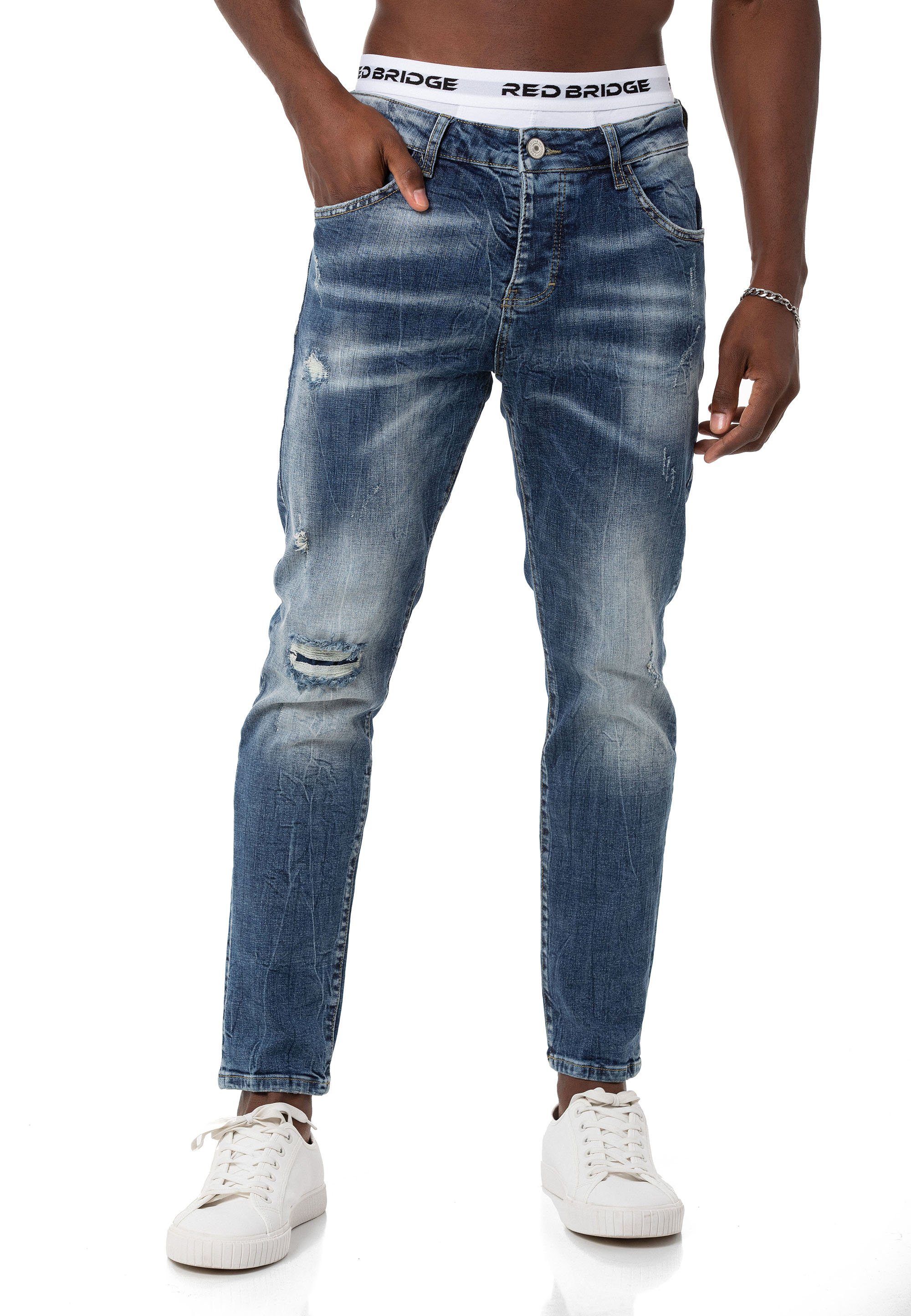 RedBridge Slim-fit-Jeans Hose Straight Leg Denim Pants Distressed-Look Blau