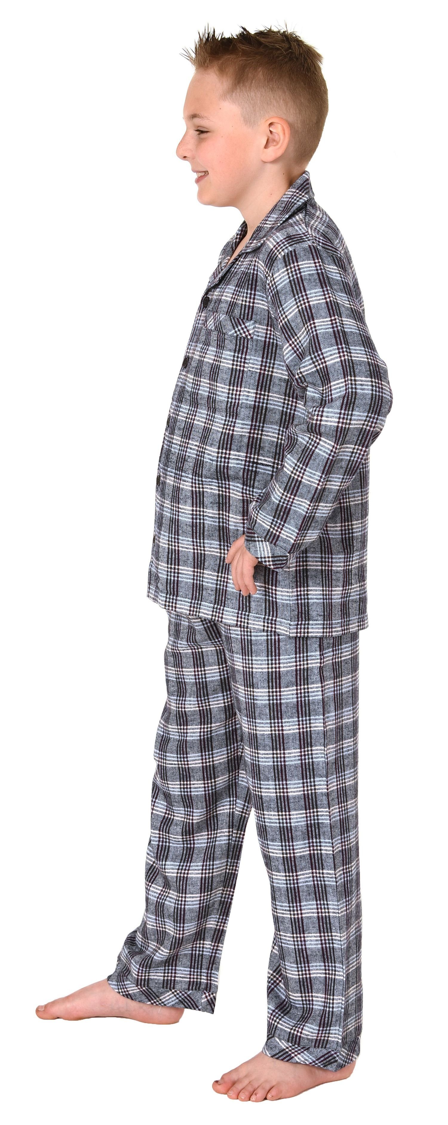 zum in Optik Pyjama Karo Schlafanzug Jungen langarm durchknöpfen Flanell Normann