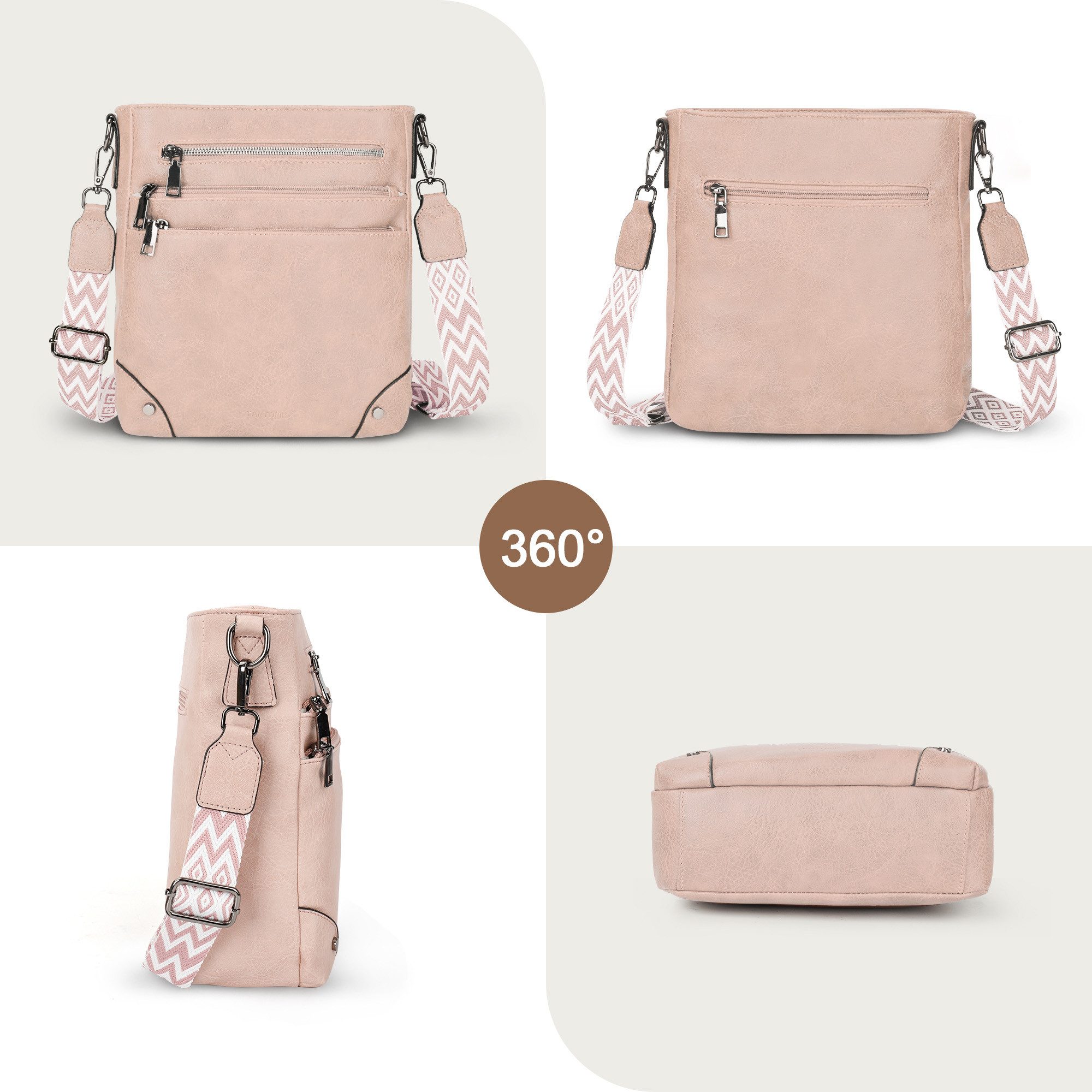 TAN.TOMI Umhängetasche Damen Mittelgroß Schultertasche Mehrere Taschen Crossbody Bag, Mit Verstellbarem Gurt für Schule Arbeit Reisen Ausflug Einkauf