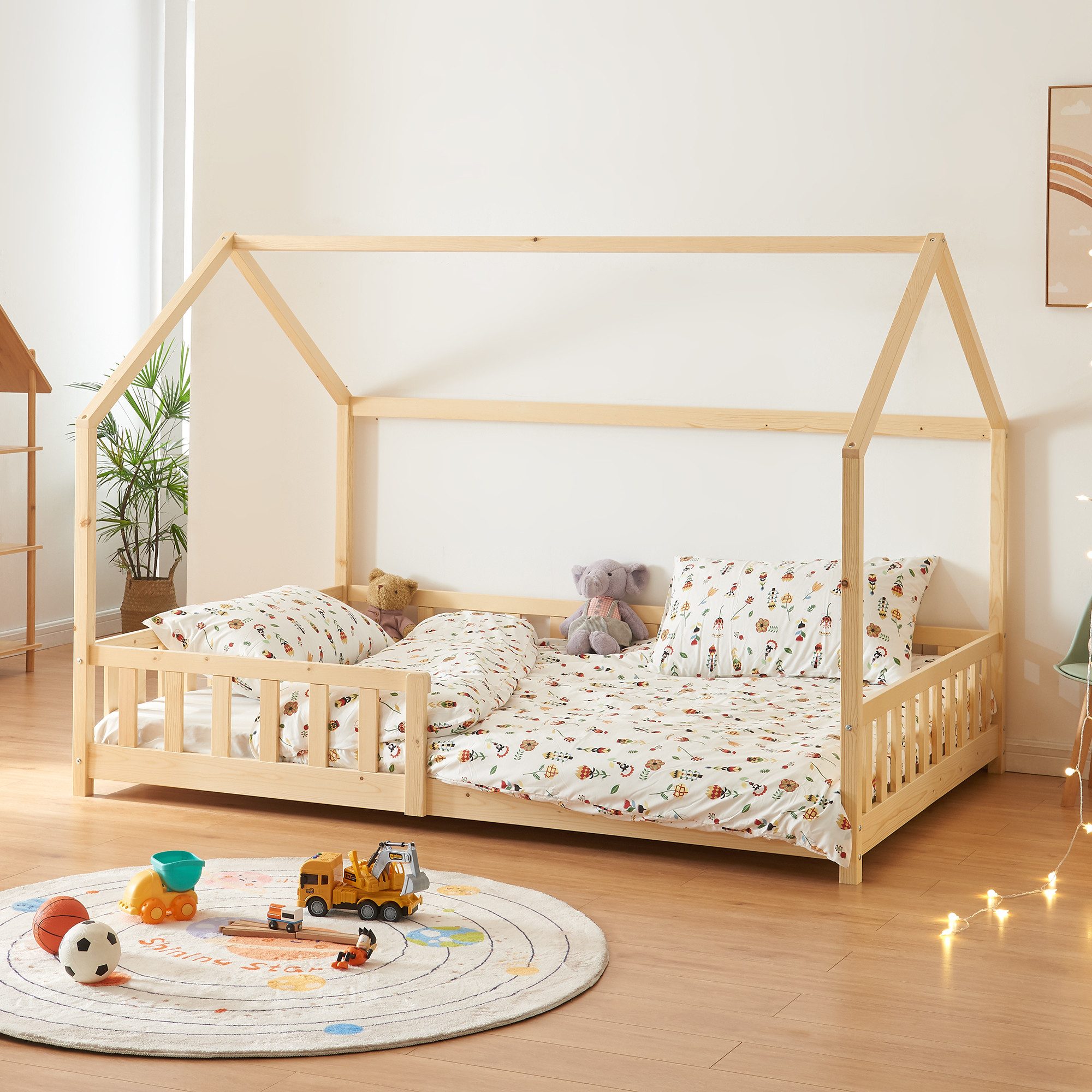 en.casa Hausbett, »Hesel« Montessori Bett Kiefernholz Holzoptik 120 x 200 cm