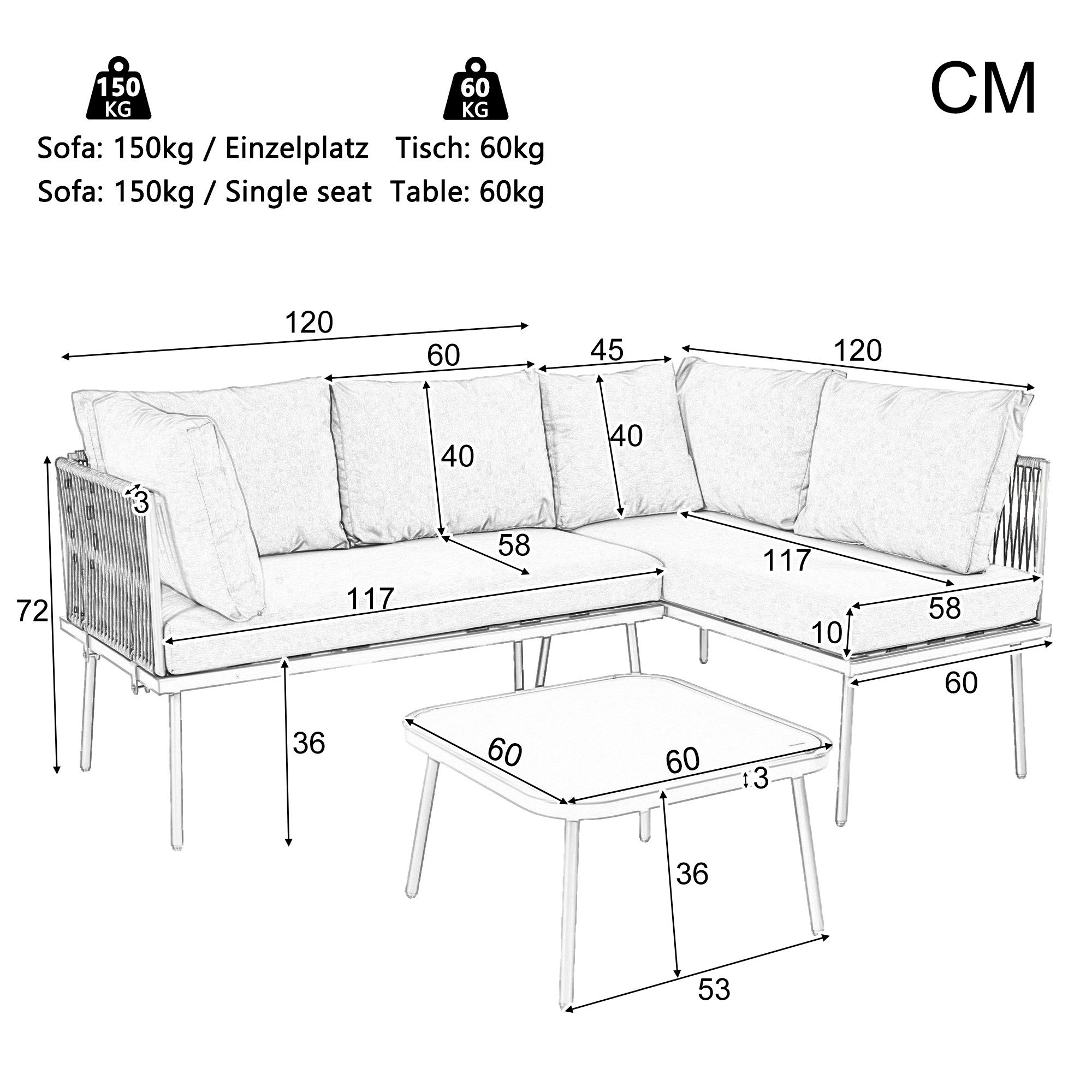 Celya Gartenlounge-Set 4-Sitzer L-förmiges Gartenmöbel Sofagarnitur günstig online kaufen