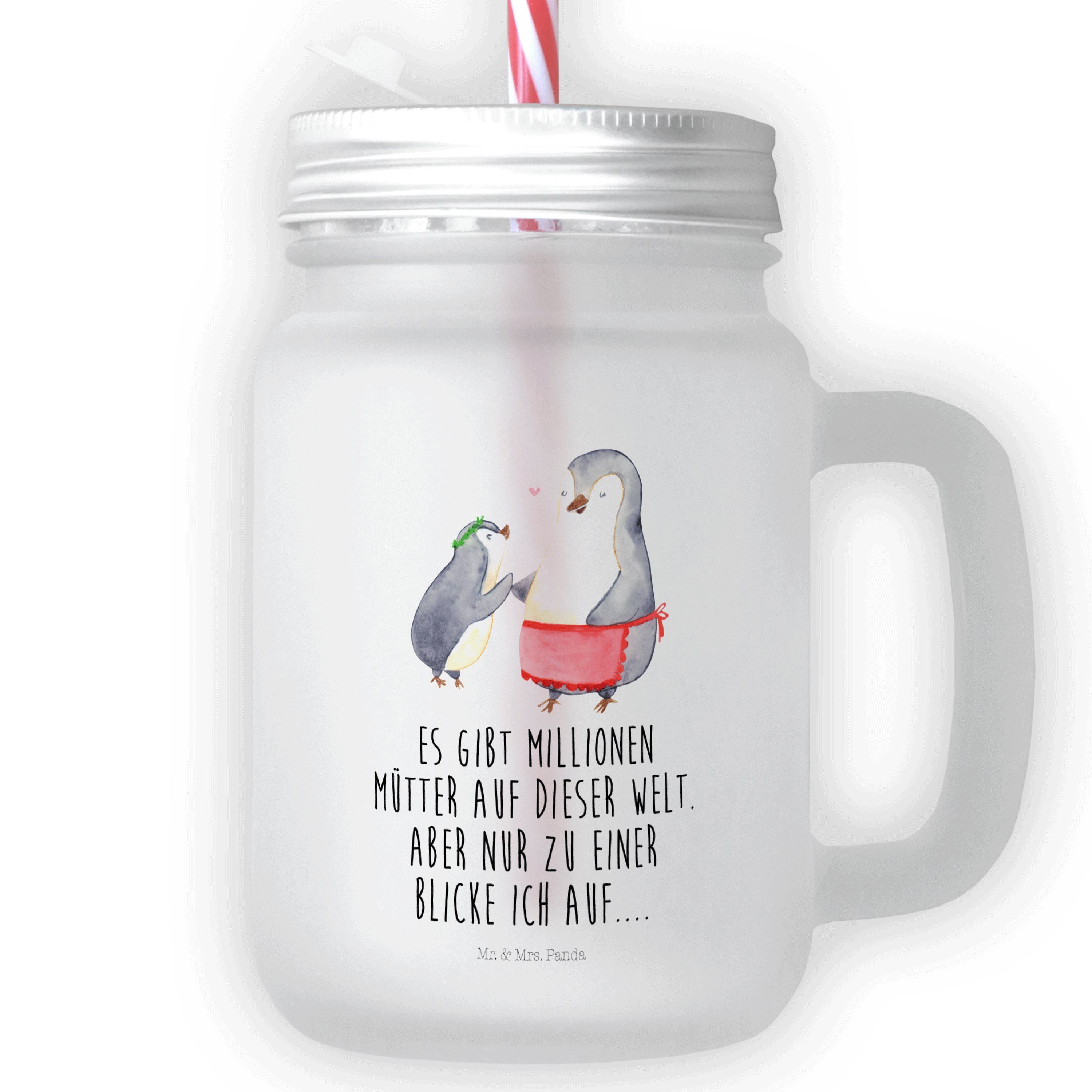 Mr. & Mrs. Panda Glas Pinguin mit Kind - Transparent - Geschenk, Mami, Schwester, Familie, Premium Glas