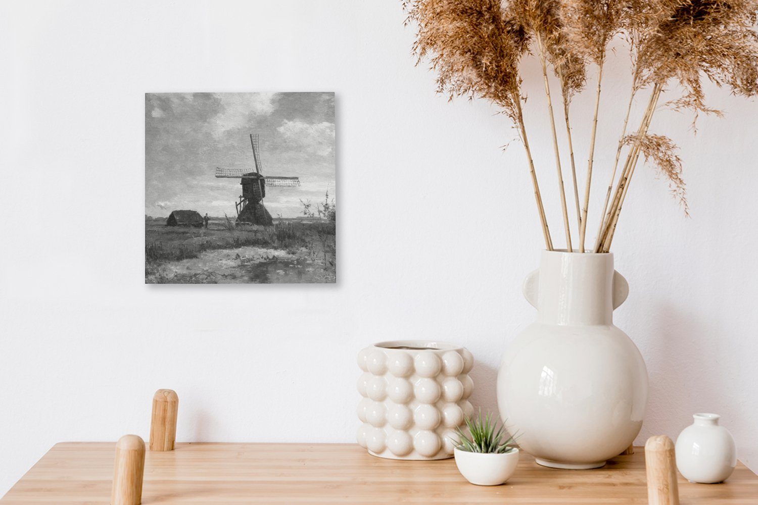 Tag, in schwarz-weiß Wohnzimmer am (1 für St), OneMillionCanvasses® - Leinwand Sonniger Gemälde, eine Bilder Wassergraben Leinwandbild Schlafzimmer Mühle