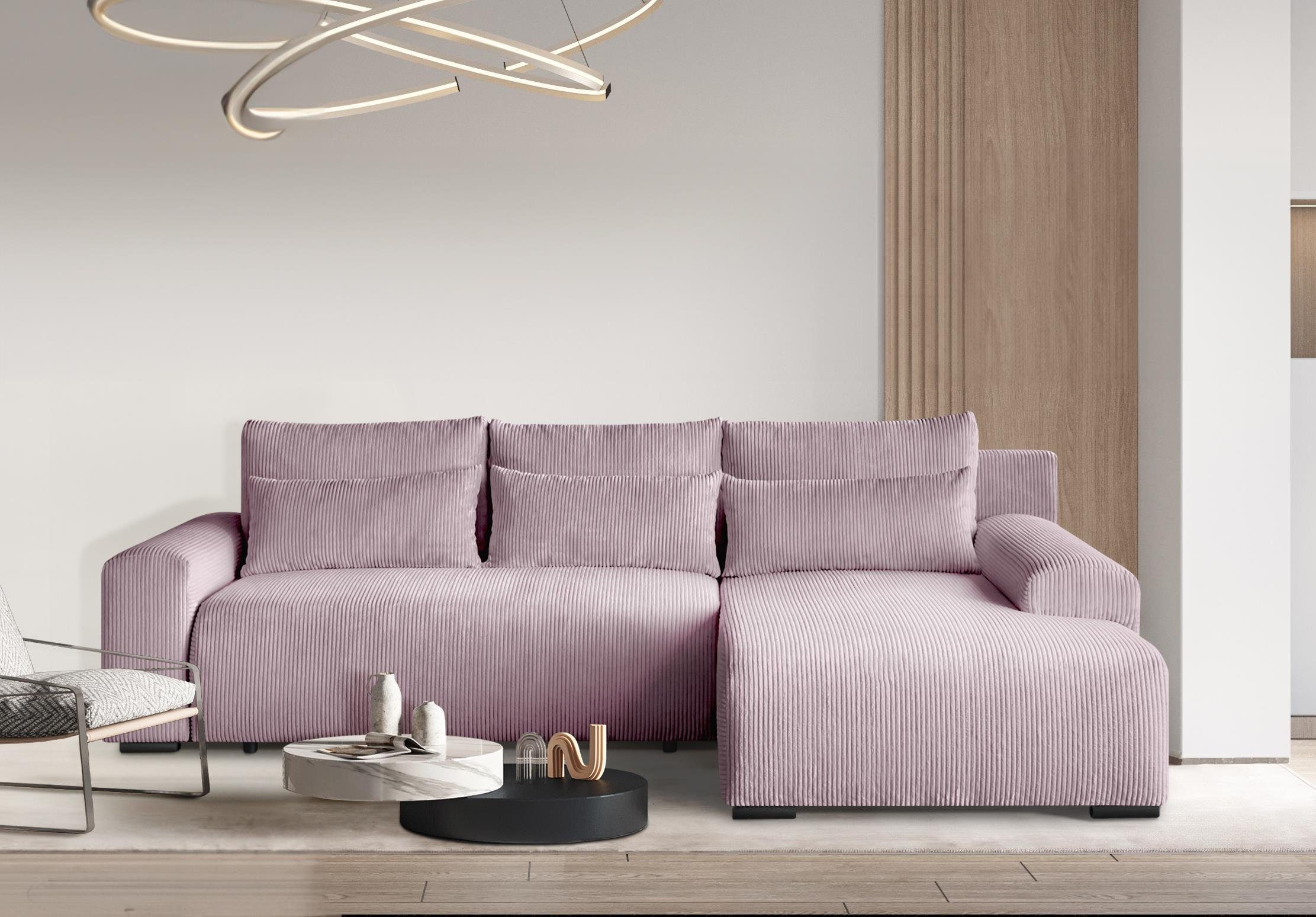 Beautysofa Ecksofa Benny, inkl. Schlaffunktion, Bettkasten, Wellenfedern, stilvoll Polsterecke im modernes Design, L-förmiges Corner Sofa aus Cordstoff | Ecksofas