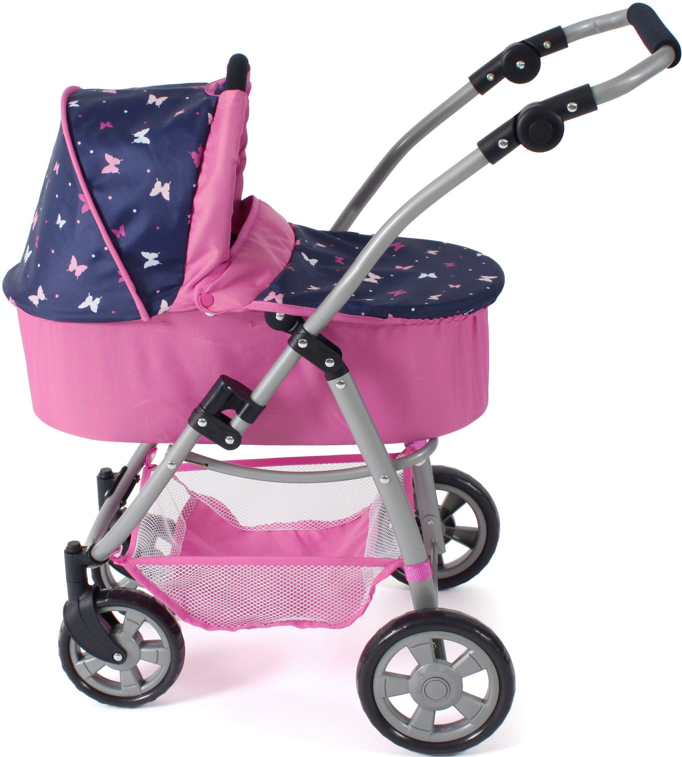 CHIC2000 Kombi-Puppenwagen Emotion 2.0 Butterfly, rosa, inkl. Babywanne, Sportwagenaufsatz und Autositz