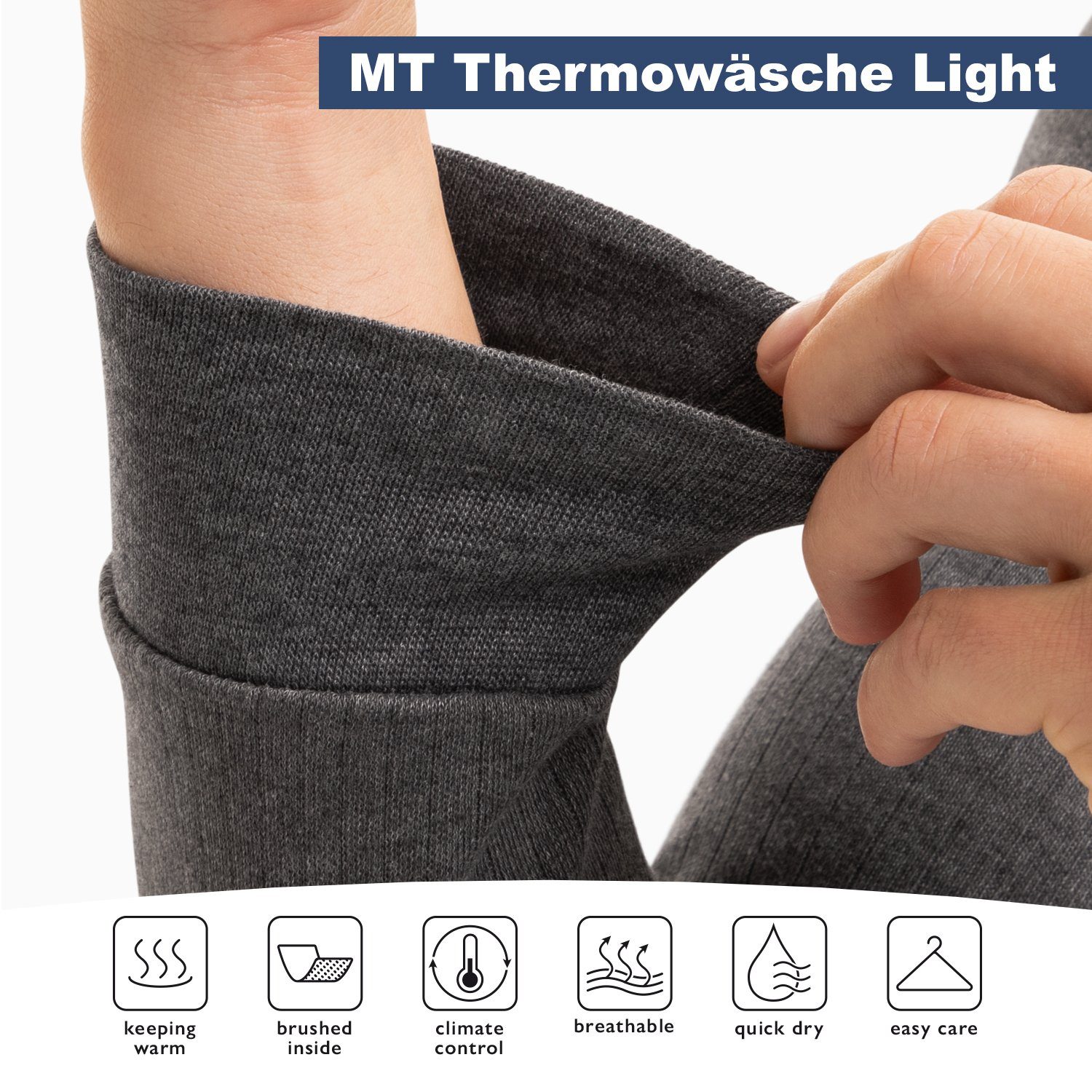 MT Funktionshemd Herren Light Unterhemd Hemd und langarm - Blau Ski- Thermowäsche Thermo