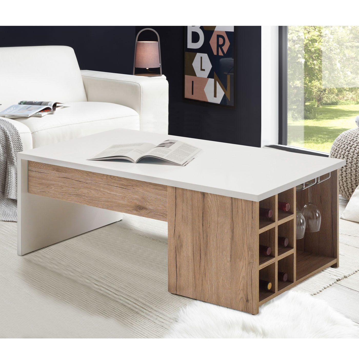 Möbel Akut Couchtisch Couchtisch Merlot Regal für 6 Weinflaschen Weiß San Remo