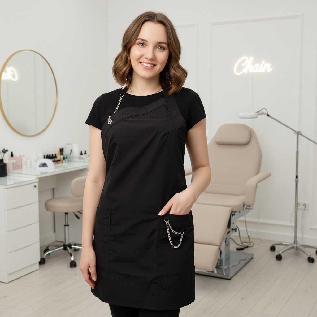 STM Company Kittelschürze Chain Schürze mit Kette, Friseurschürze, (mit Taschen, für Friseure, Kosmetikerinnen, Küche), Arbeitskleidung & Berufsbekleidung