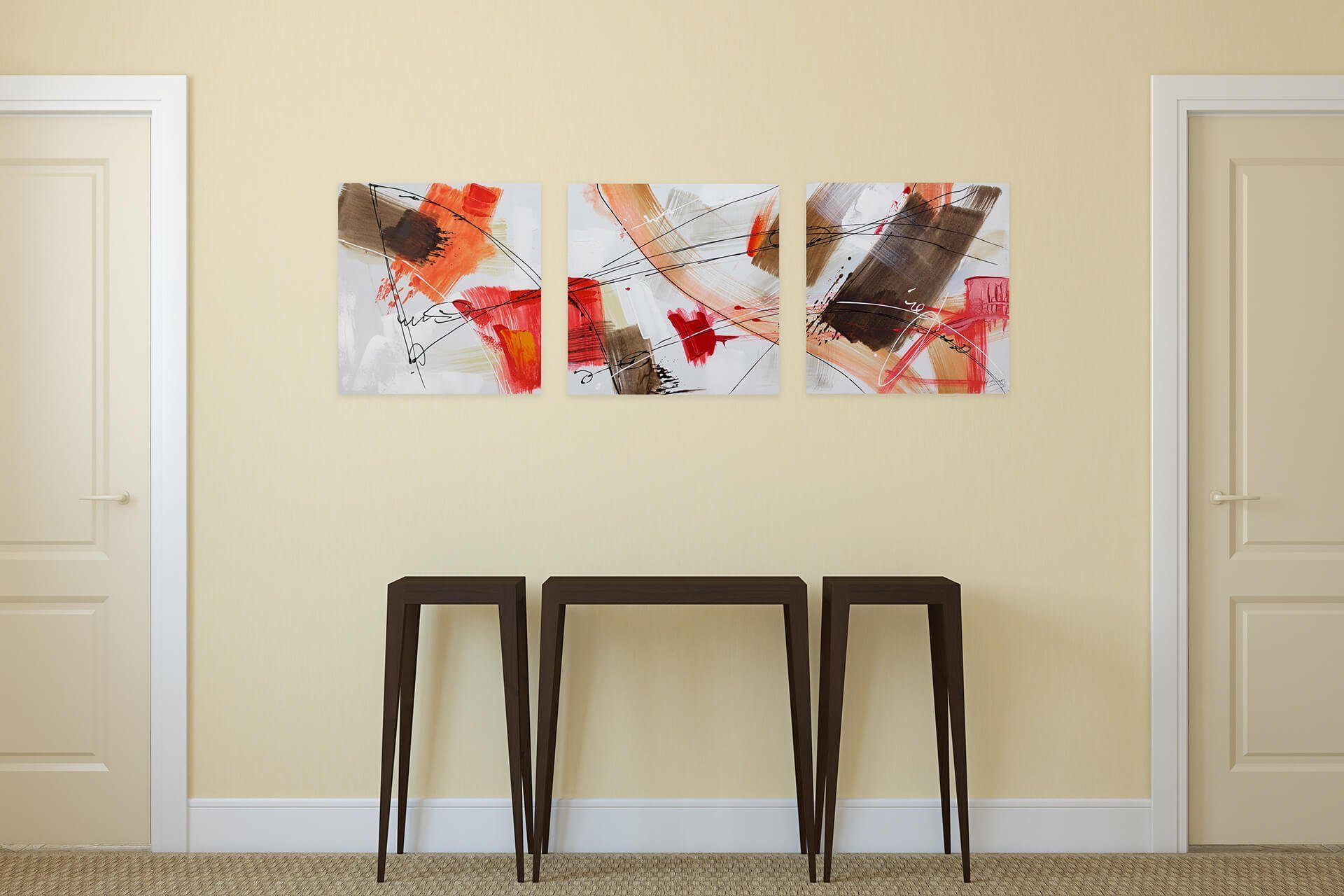 100% Triple Wohnzimmer in 150x50 Red Gemälde cm, KUNSTLOFT HANDGEMALT Wandbild Leinwandbild