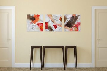 KUNSTLOFT Gemälde Triple in Red 150x50 cm, Leinwandbild 100% HANDGEMALT Wandbild Wohnzimmer