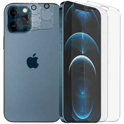 CoolGadget Schutzfolie Panzerfolie für iPhone 12 Pro, (Spar-Set 4in1, 2x Displayschutz, 2x Kameraschutz), Panzerglas Schutzfolie für Apple iPhone 12 Pro Folie