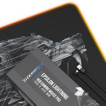 Titanwolf Gaming Mauspad, XL RGB Mousepad 900 x 400 mm, verbessert Präzision & Geschwindigkeit