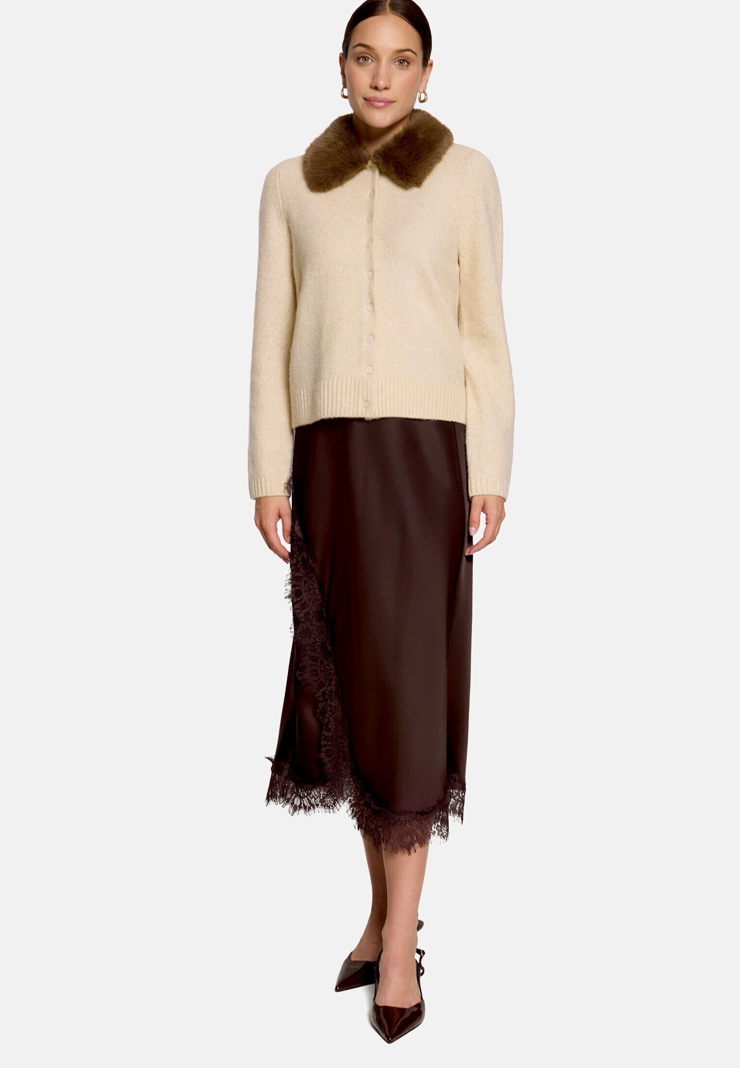 Zero Strickjacke Damen mit Kunstfellkragen (1-tlg) Material
