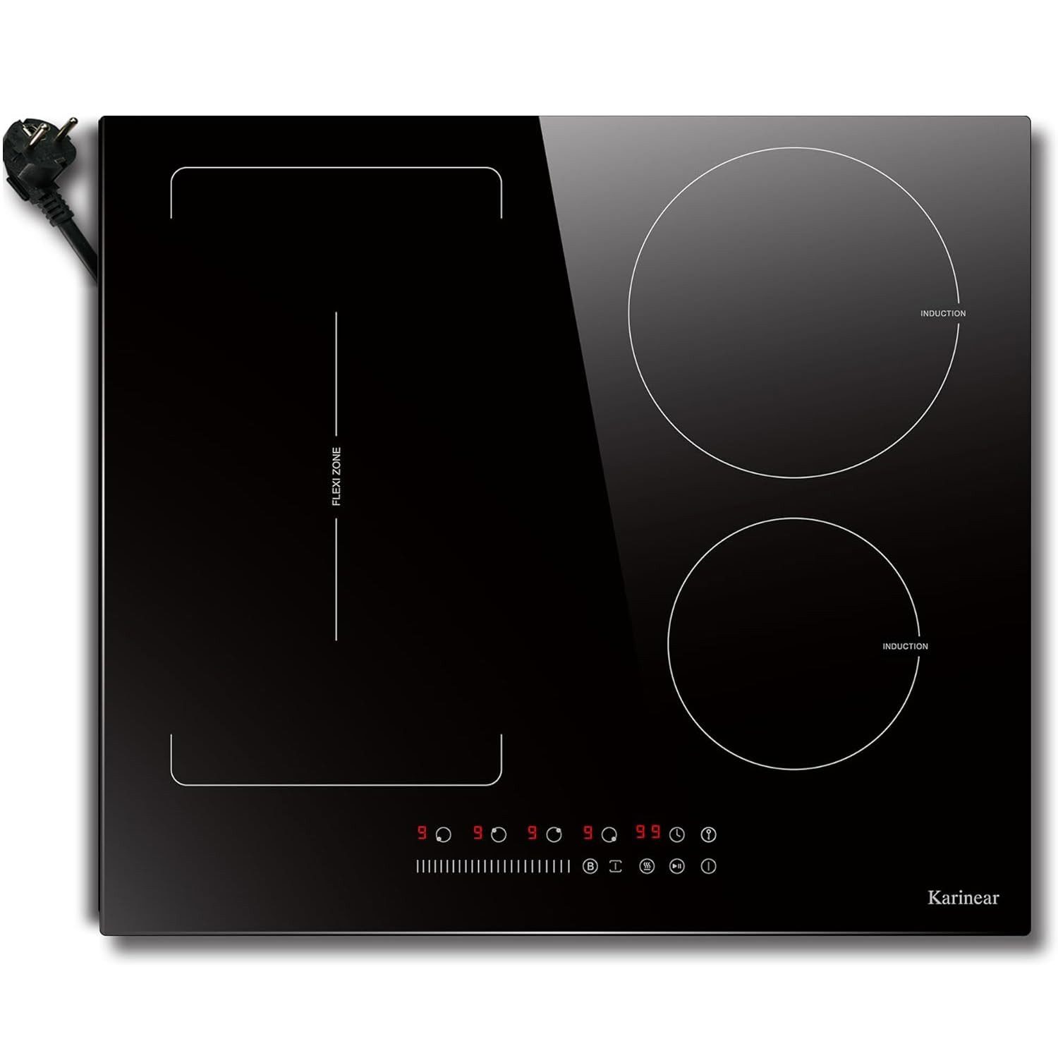 NOXTON Elektro-Kochfeld mit stecker, Einbau-Induktionskochfeld 60 cm, 3500W, 220-240V, Touch-Steuerung, Timer, Kindersicherung & Boost