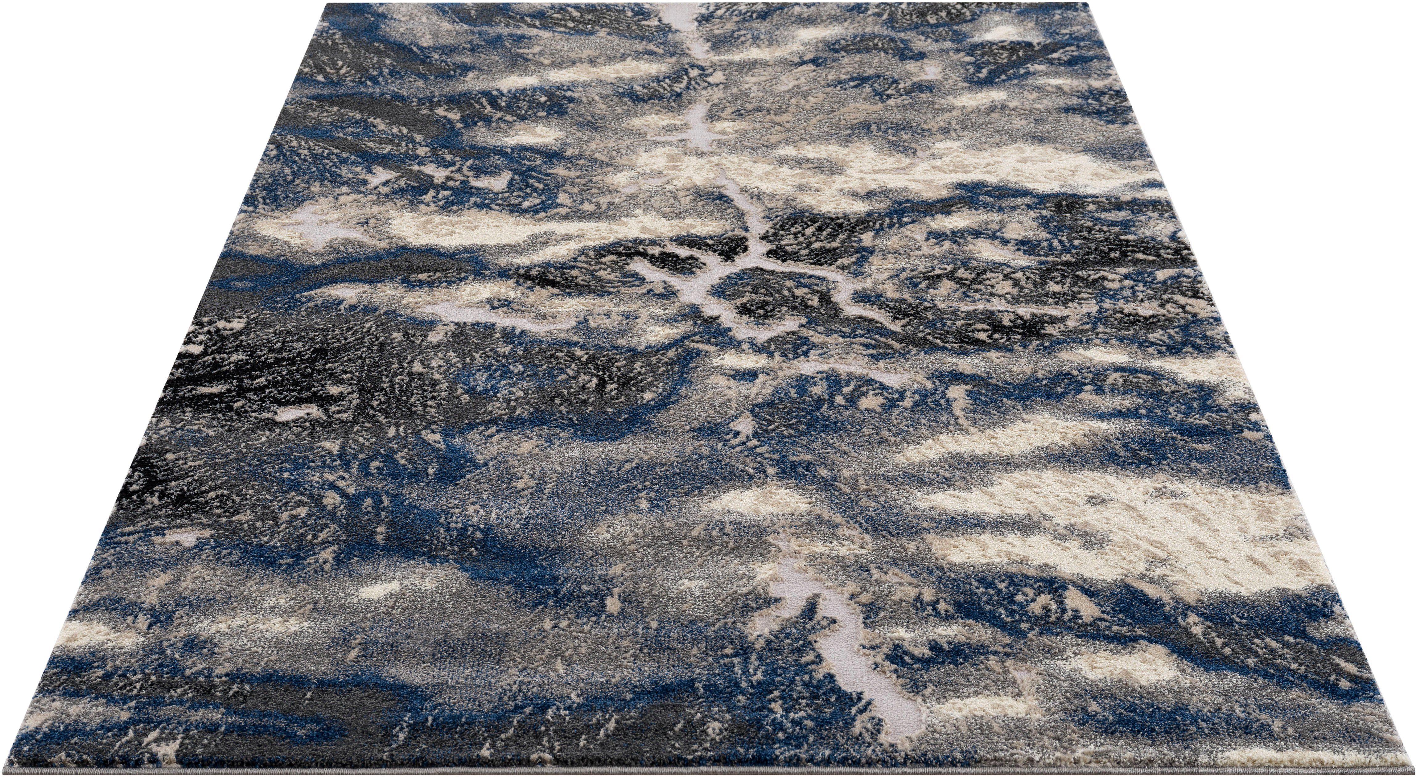 Teppich Dario, my home, rechteckig, Höhe: 12 mm, angenehme Haptik, modernes Marmor-Design, Wende - Teppich, weich blau | Kurzflor-Teppiche