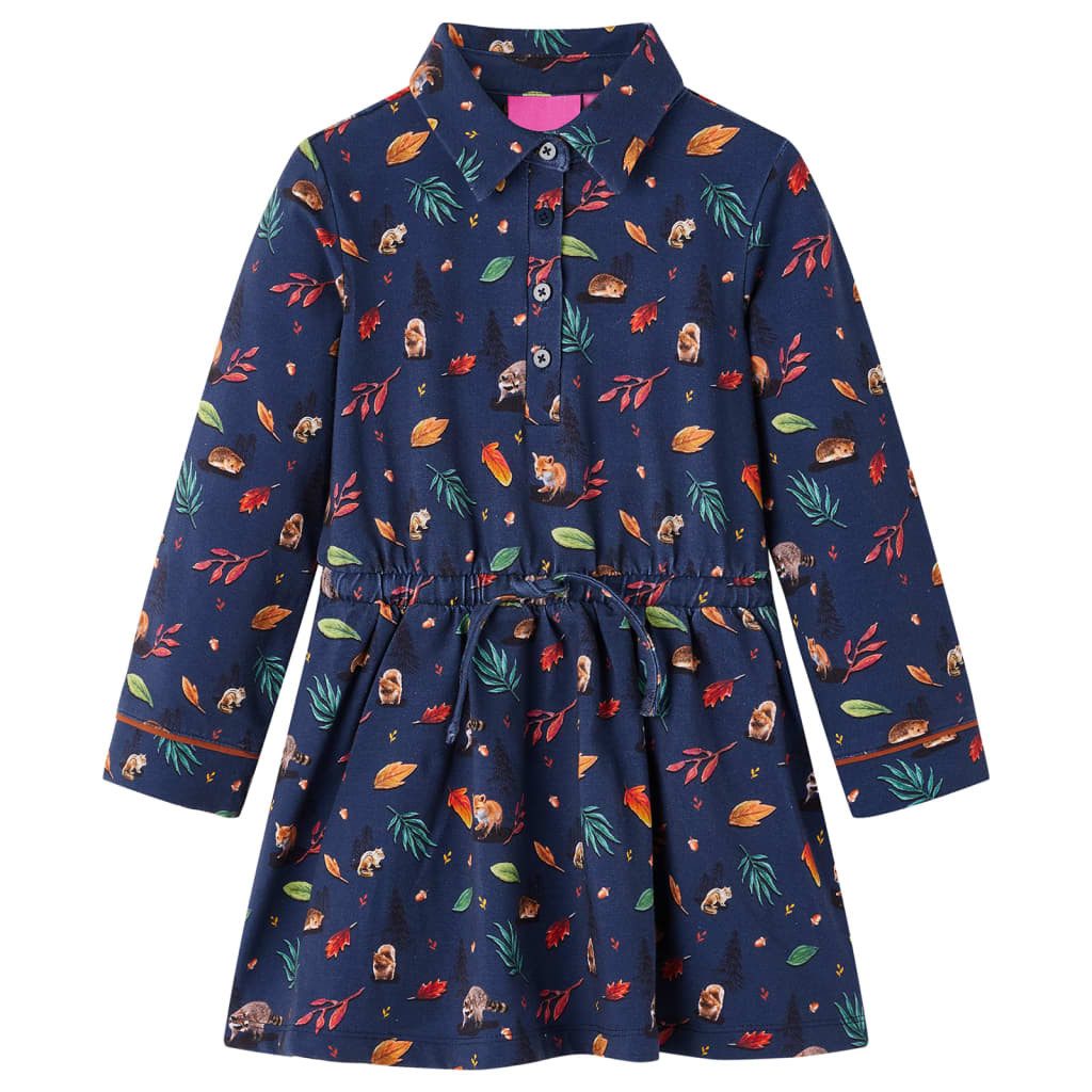 Druckkleid Kinderkleid mit Langen Ärmeln Marineblau 104