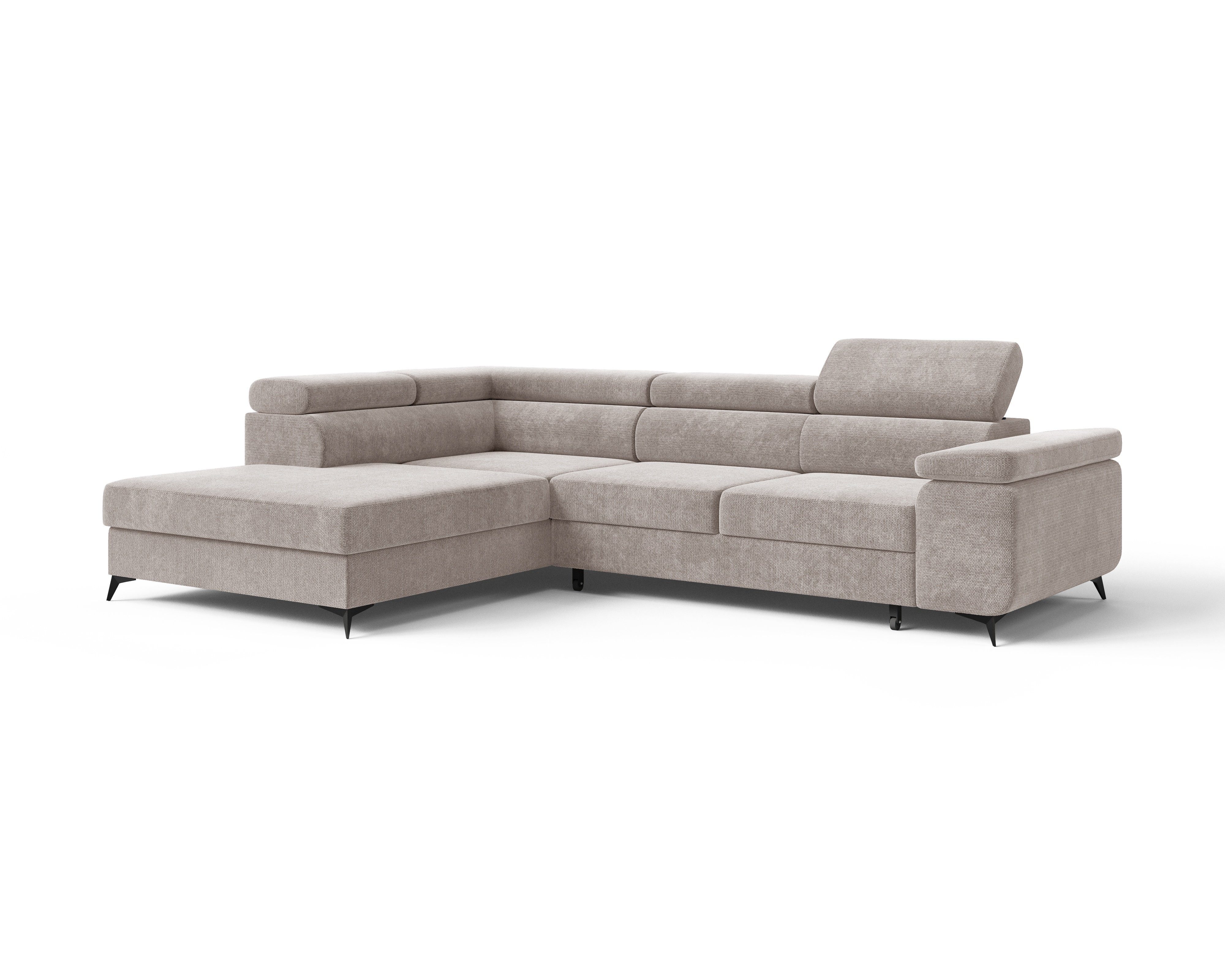 MOEBLO Ecksofa OSTIN, 290 cm – Modernes L-Sofa mit Schlaffunktion, Bettkasten und verstellbaren Kopfstützen, Cord oder Strukturstoff, - (BxHxT): 290 x 75–90 x 202 cm