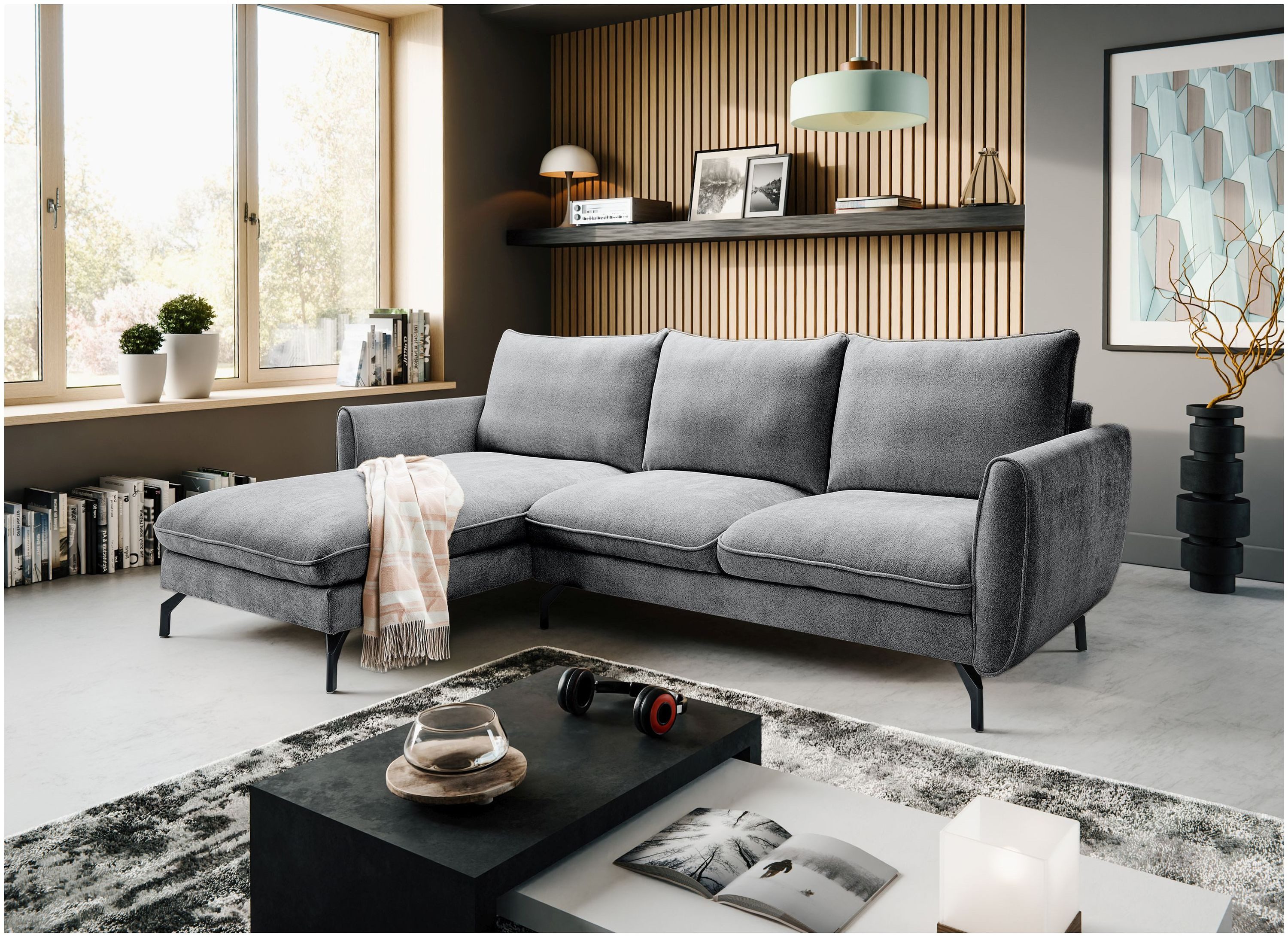 xonox.home Ecksofa, in L-Form Recamiere links aus Webstoff in grau B/H/T: 259x87x165cm