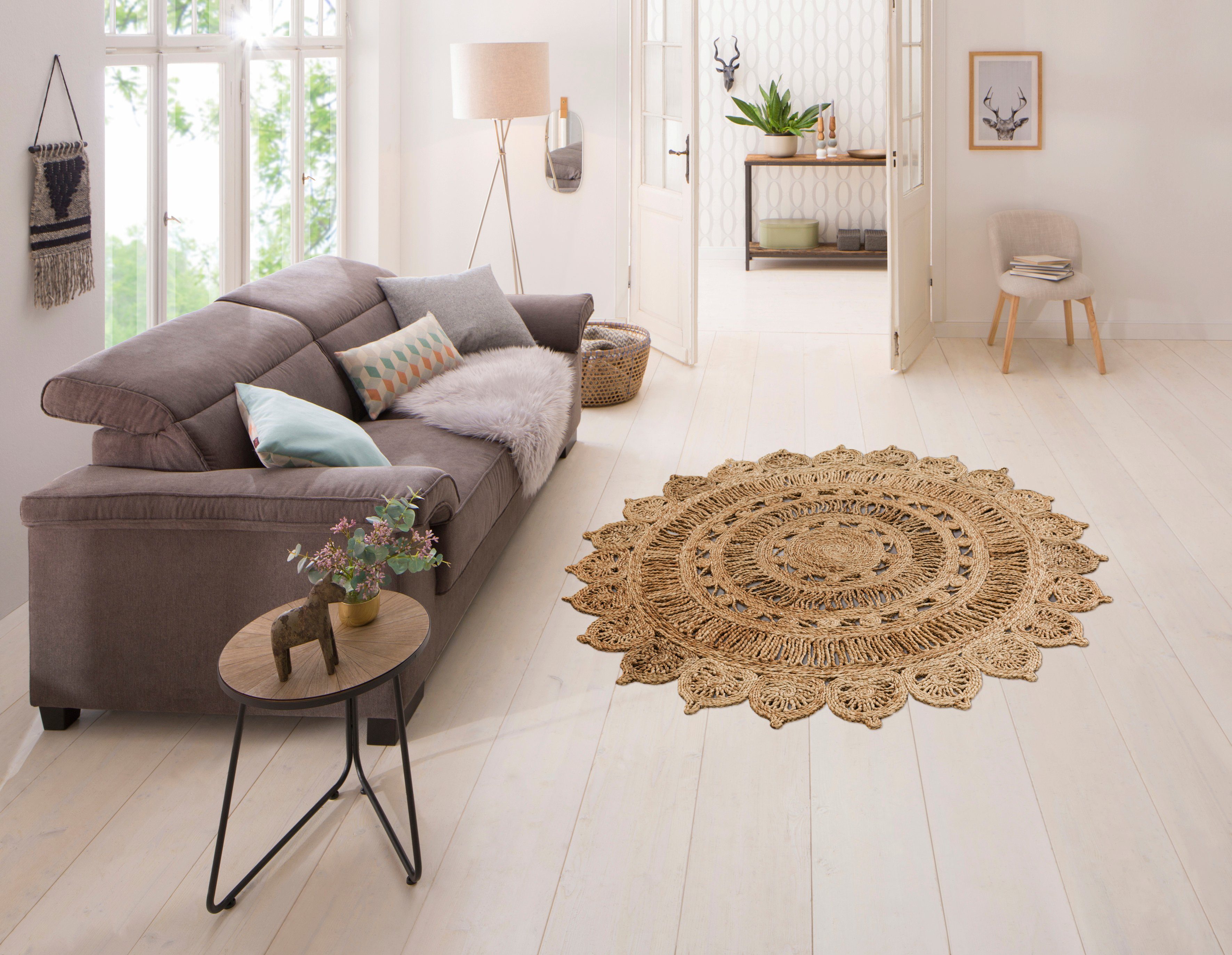 Esszimmer Höhe: Jute, geflochtener my Wendeteppich, Amar, Teppich 100% Boho Wohnzimmer, mm, 7 home, rund, Stil,