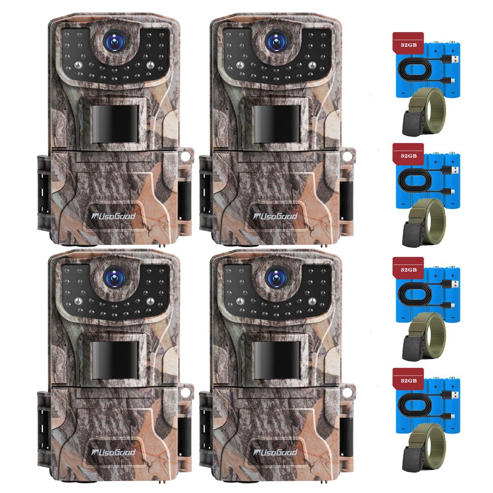 Usogood Wildkamera 2K 36MP Wildkamera Ohne WLAN, Wildtierkamera 850nm IR LEDs (Außenbereich, für die Tierbeobachtung Heim Sicherheit, mit Bewegungsmelder Nachtsicht Wildkamera Testsieger Jagd 0,2s Auslöser, 4-tlg., 120° Erfassungswinkel Infrarot Nachtsichtkamera Outdoor Testsieger, für den Garten mit 32GB Speicherkarte & 4 AA-Batterien)