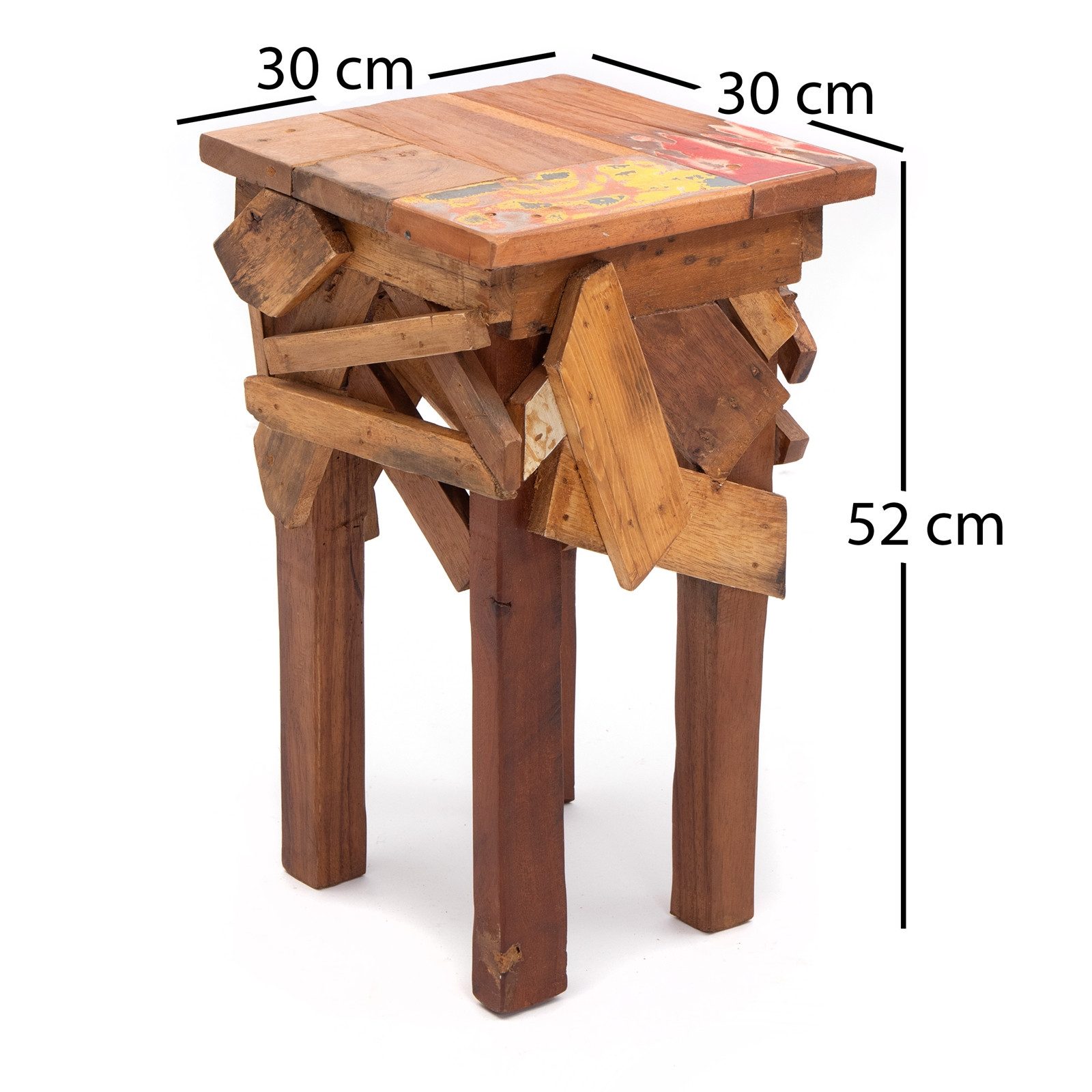 CREEDWOOD Hocker BUNTER HOCKER "PATCHY", Recyclingholz, 52cm, Natur Blumen Hocker