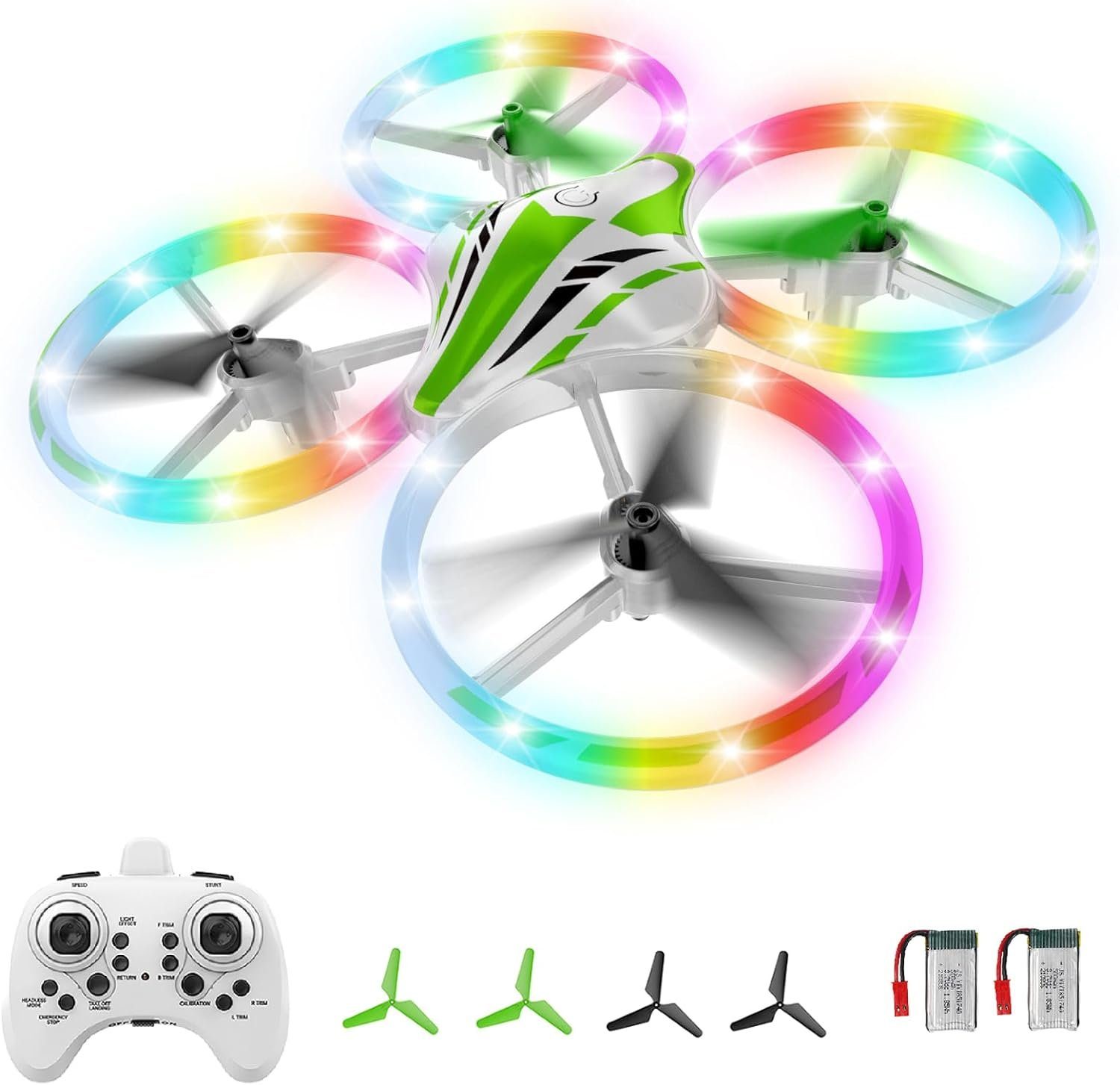 OBEST Mini Drohne für Kinder RC Quadrocopter mit coole LED Lichter Drohne  (mit 2 modulare Akkus 3D Flips HöhehaltenundKopflosemModus Höhenhaltung)