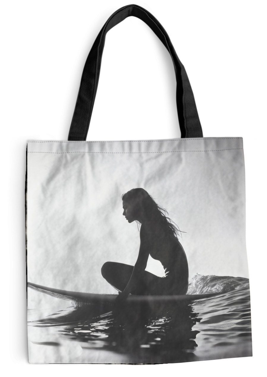 MuchoWow Shopper Silhouette - Frau - Surfbrett - Wasser, Handtasche, Damen und Herren, Schultertasche, Umhängetasche, Tote Bag