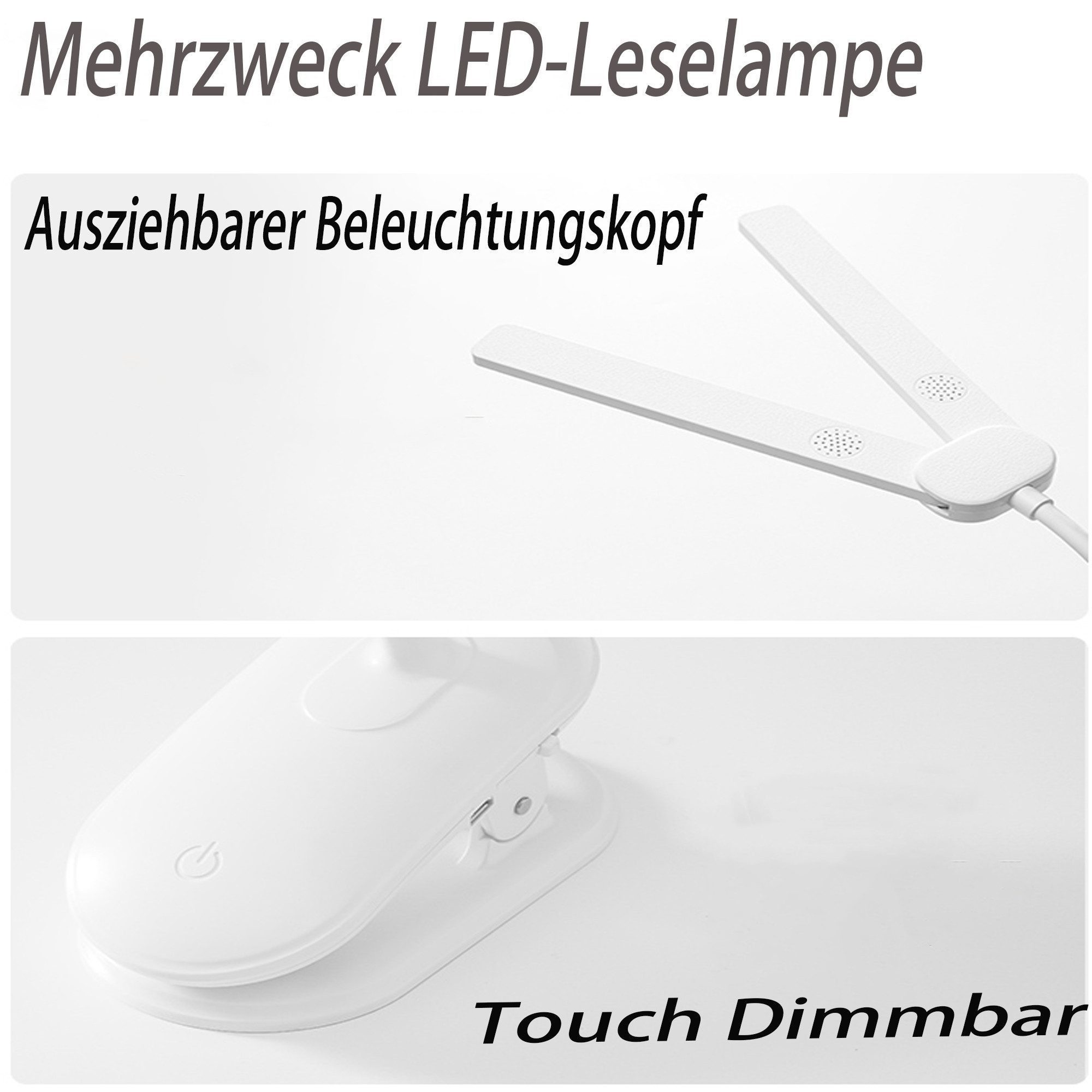 Fyrove LED Leselampe LED Leselampe Doppelkopf Dimmbare Tischleuchte 360° Schwenkbare, LED fest integriert, Warmweiß (3000K), Naturweiß (4000K), Kaltweiß (6000K), LED Leselampe Bett Klemmlampe 3 Farbmodi Flexibler Schwanenhals