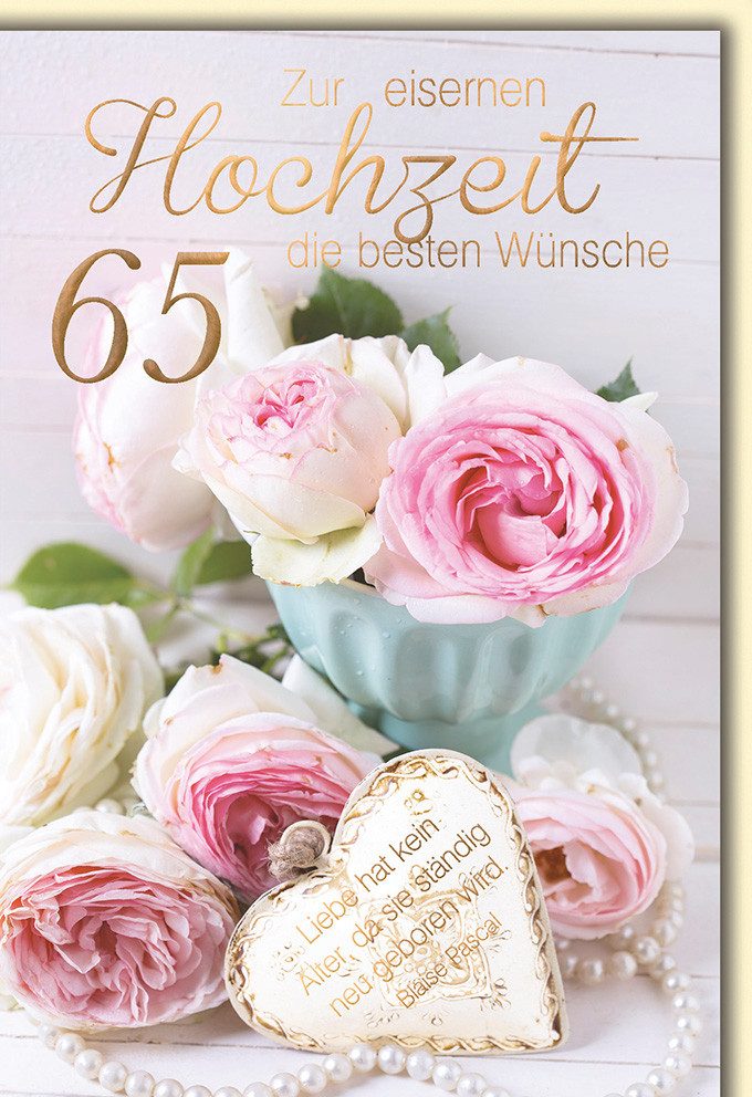 Verlag Dominique Grußkarten 65. Hochzeitstag - Glückwunschkarte im Format 11,5 x 17 cm - Rosafarbe