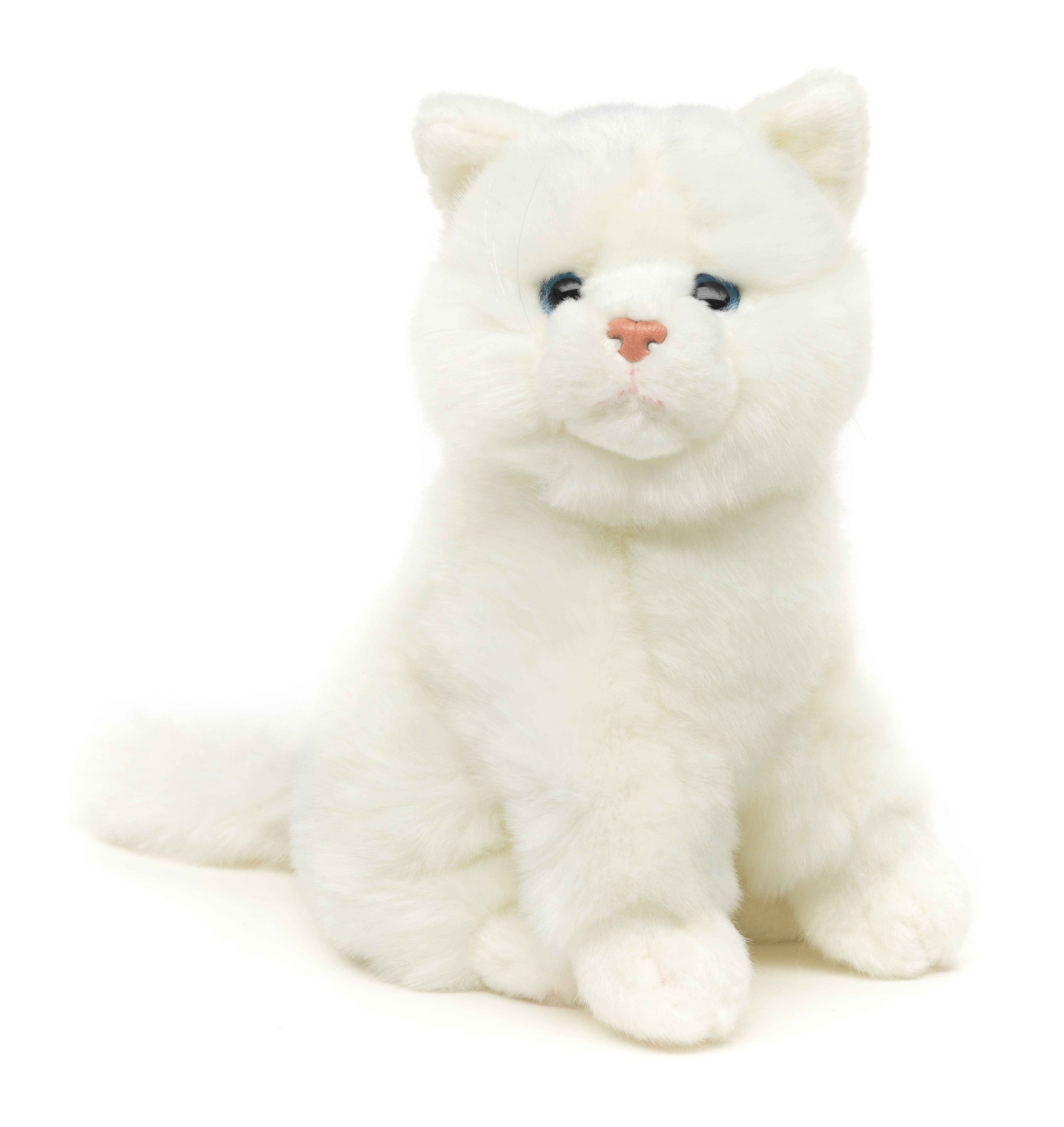 - Fellfarben - sitzend versch. 100 zu Füllmaterial Weiß Kuscheltier Katze, - Plüschtier, 21 % Höhe Uni-Toys Plüsch, recyceltes cm