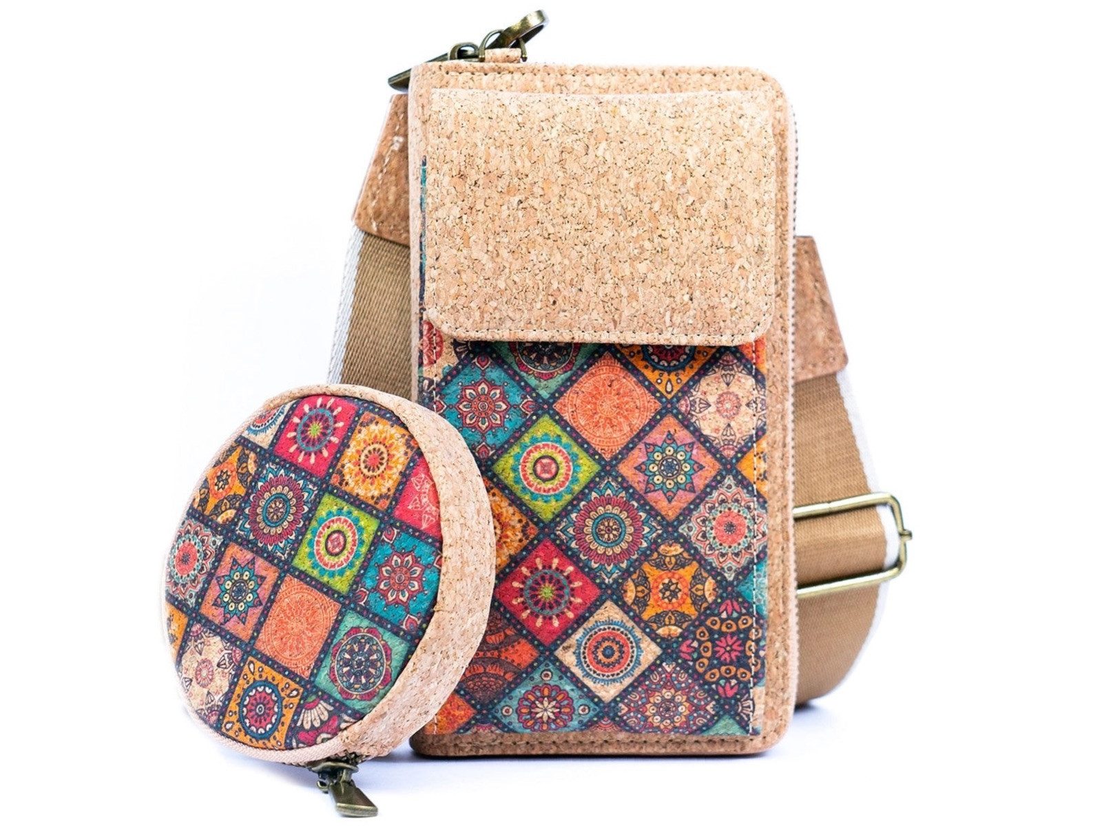 LK Trend & Style Handytasche Bedruckte Handytasche für Damen aus Naturkork (kleiner Geldbeutel, praktisch für den Alltag), Vegan, angenehmes Korkmaterial aus Portugal