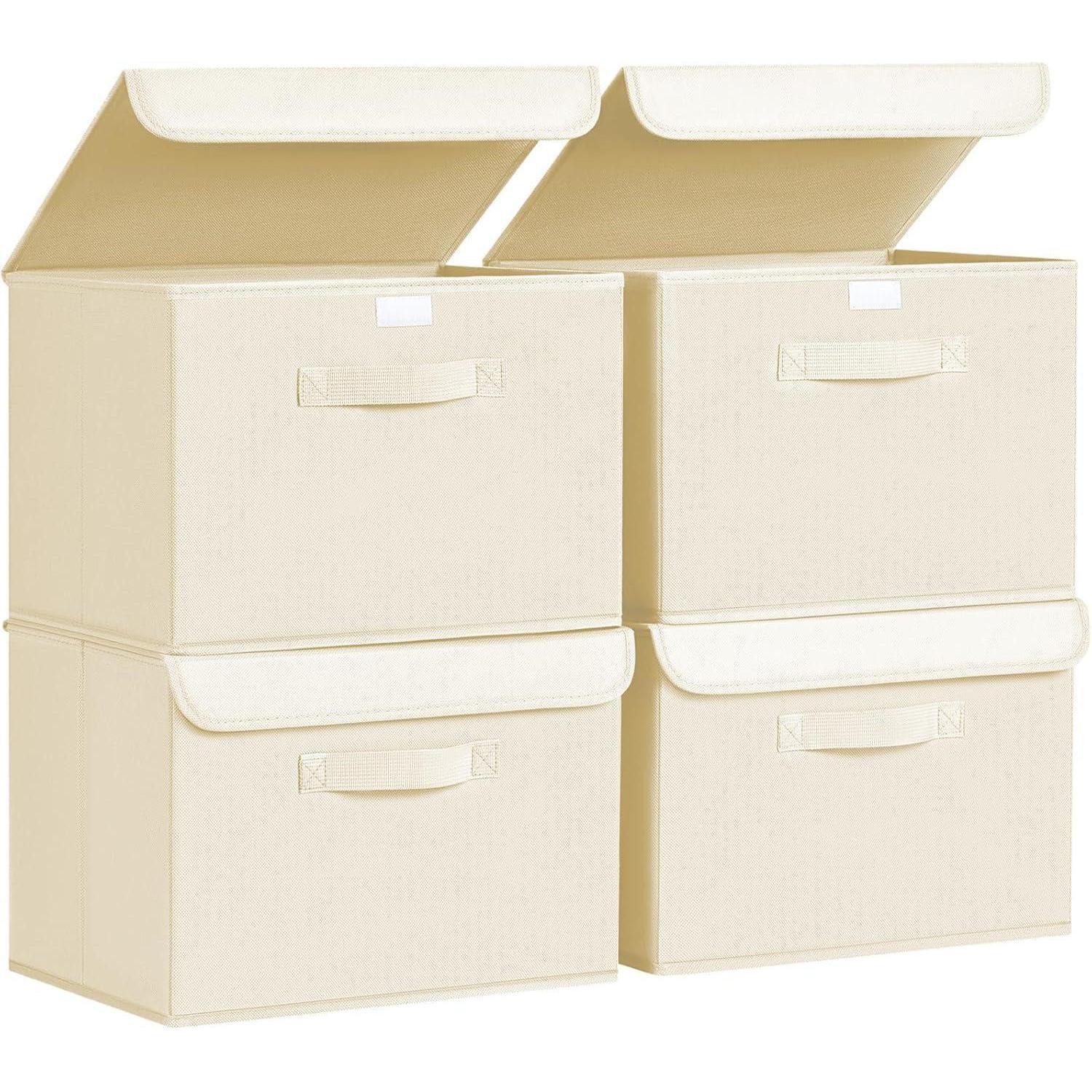 LuxusKollektion Faltbox Aufbewahrungsboxen Faltbar Deckel Griff 4 Stück Klassischer Beige