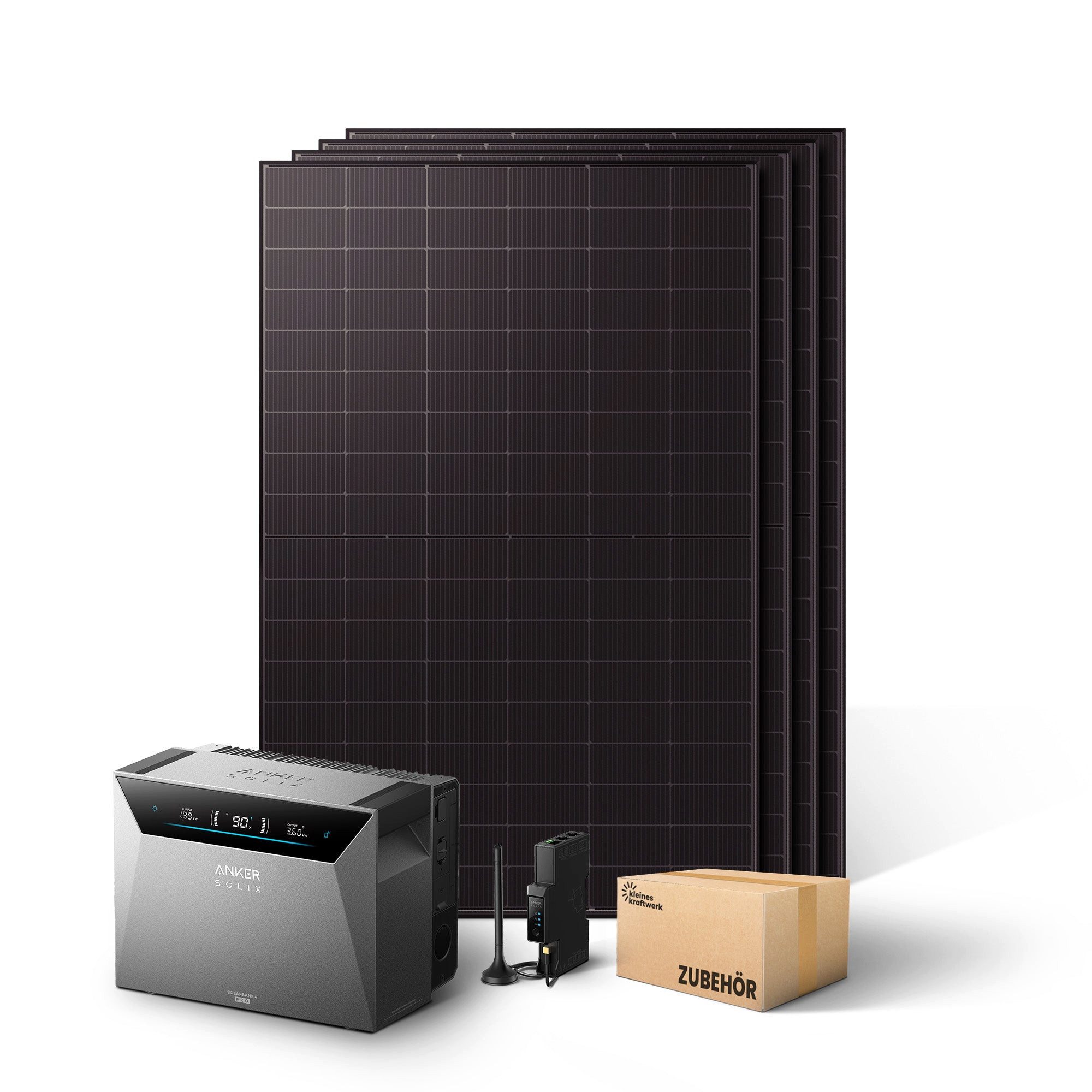 Kleines Kraftwerk Balkonkraftwerk, 2000 W, Monokristallin, (ohne Halterung, Solaranlage Komplettset mit Speicher), 4 x 500W, Anker Solarbank 4 Pro