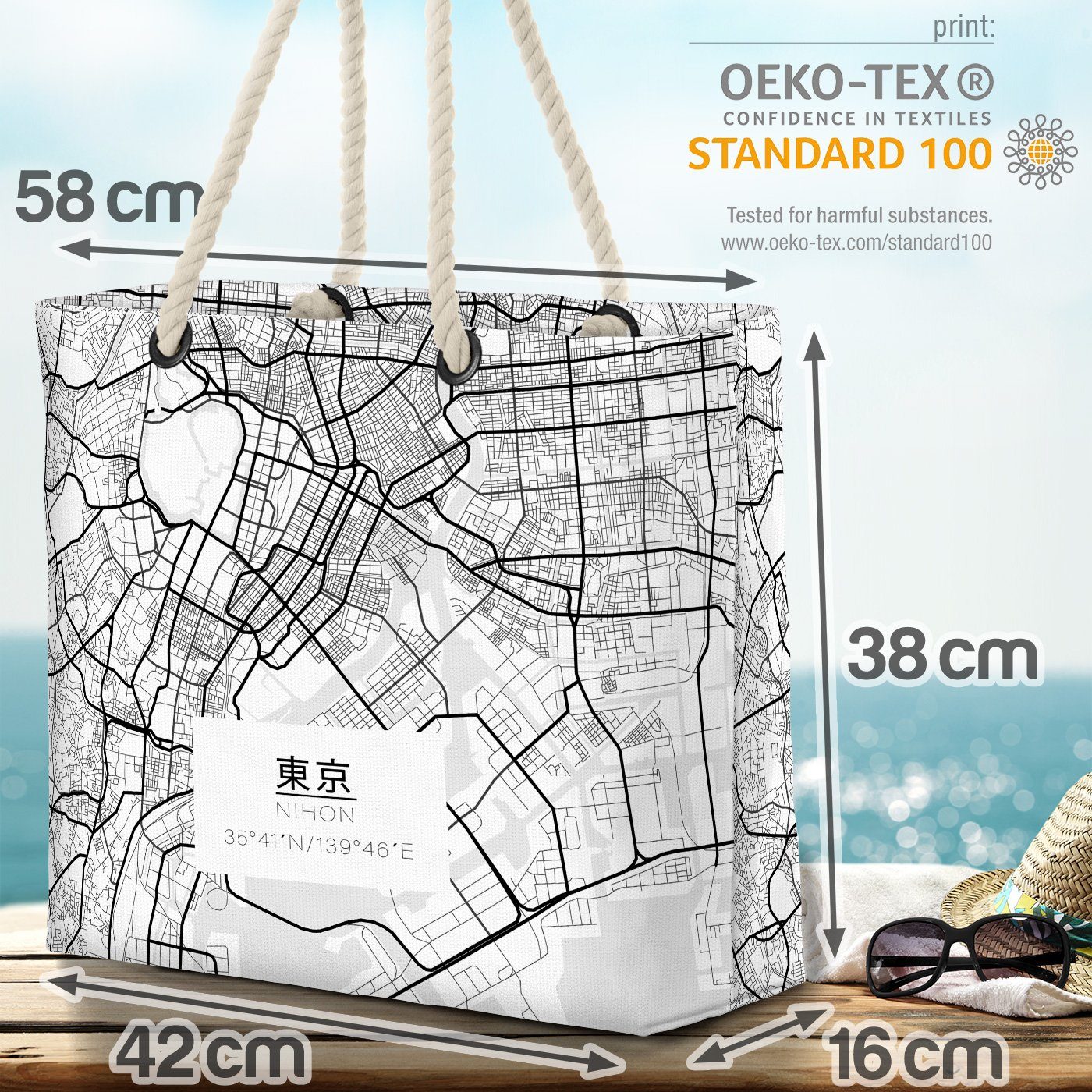 Strandtasche asiatisch Tokyo VOID Karte Tokio Japaner Stadtkarte Japan asien (1-tlg), anime Beach Bag