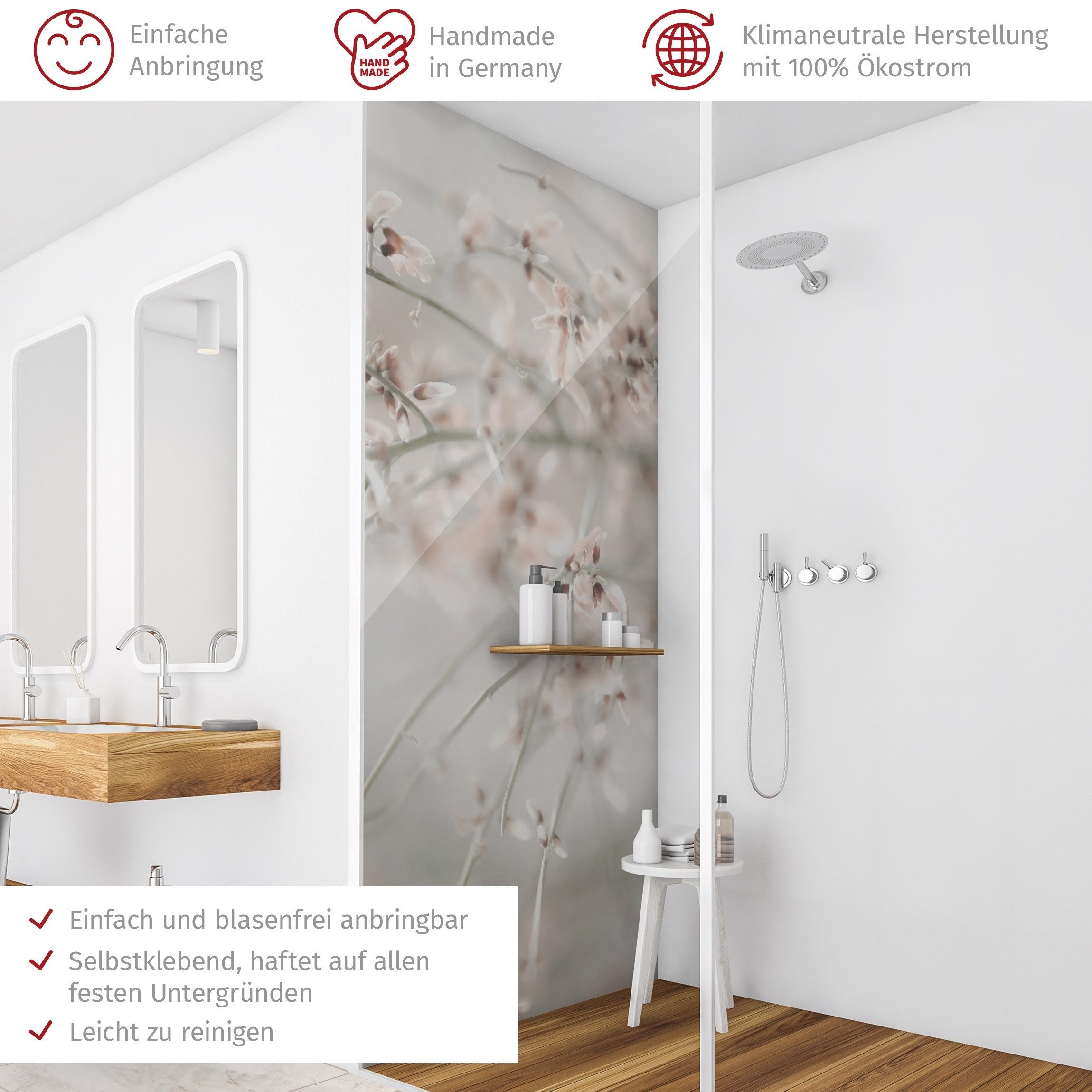 Thumbnail - Bilderdepot24 Badrückwand Landhausstil beige Duschrückwand ohne Bohren Tropisch, (1-tlg., Hart-Folie Premium matt 0,61 m...