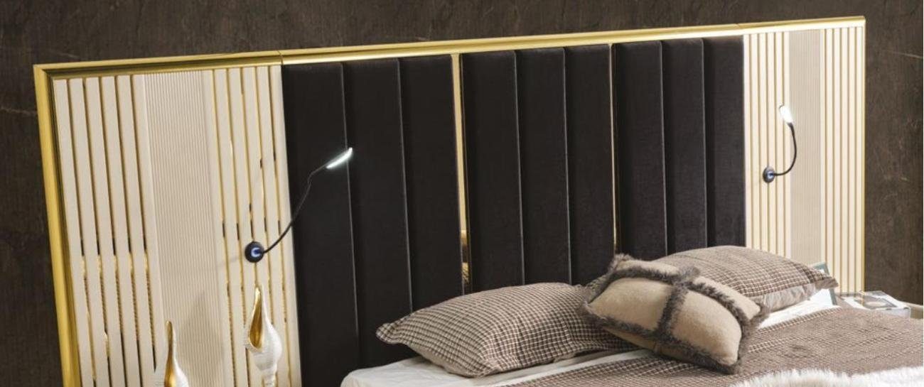 Bett (4-St., 2x Nachttische Schlafzimmer-Set Set luxuriös 4tlg Made Europa Elegant Möbel in Schlafzimmer + 1x Holz von Nachttisch, Bank JVmoebel Bank), 1x +