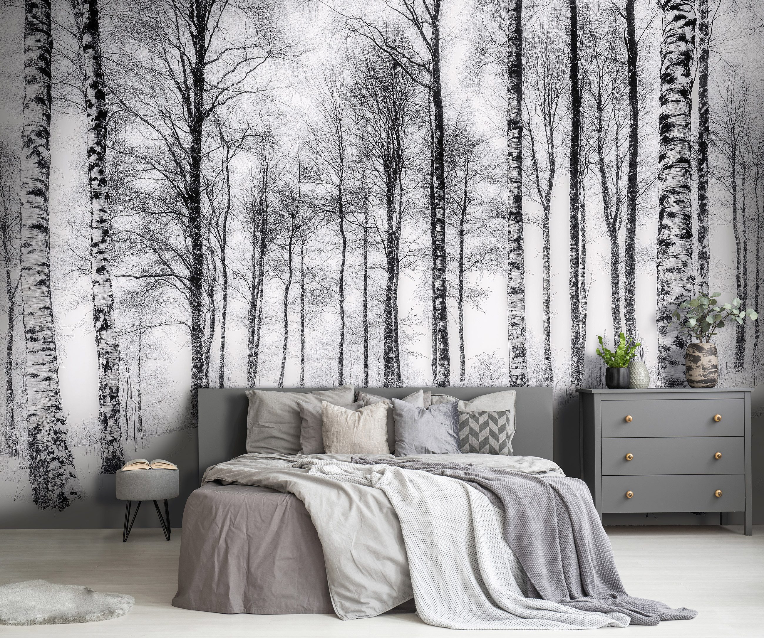 Wallarena Fototapete Wald Schwarz Weiß Vlies günstig online kaufen