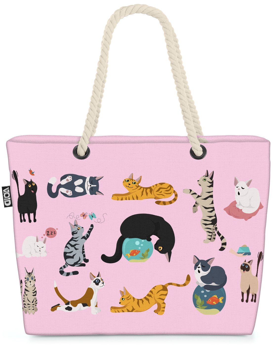 VOID Strandtasche (1-tlg), Katzenbande rosa Beach Bag Katze Kätzchen Tier Haustier Kartäuser Scottish grau