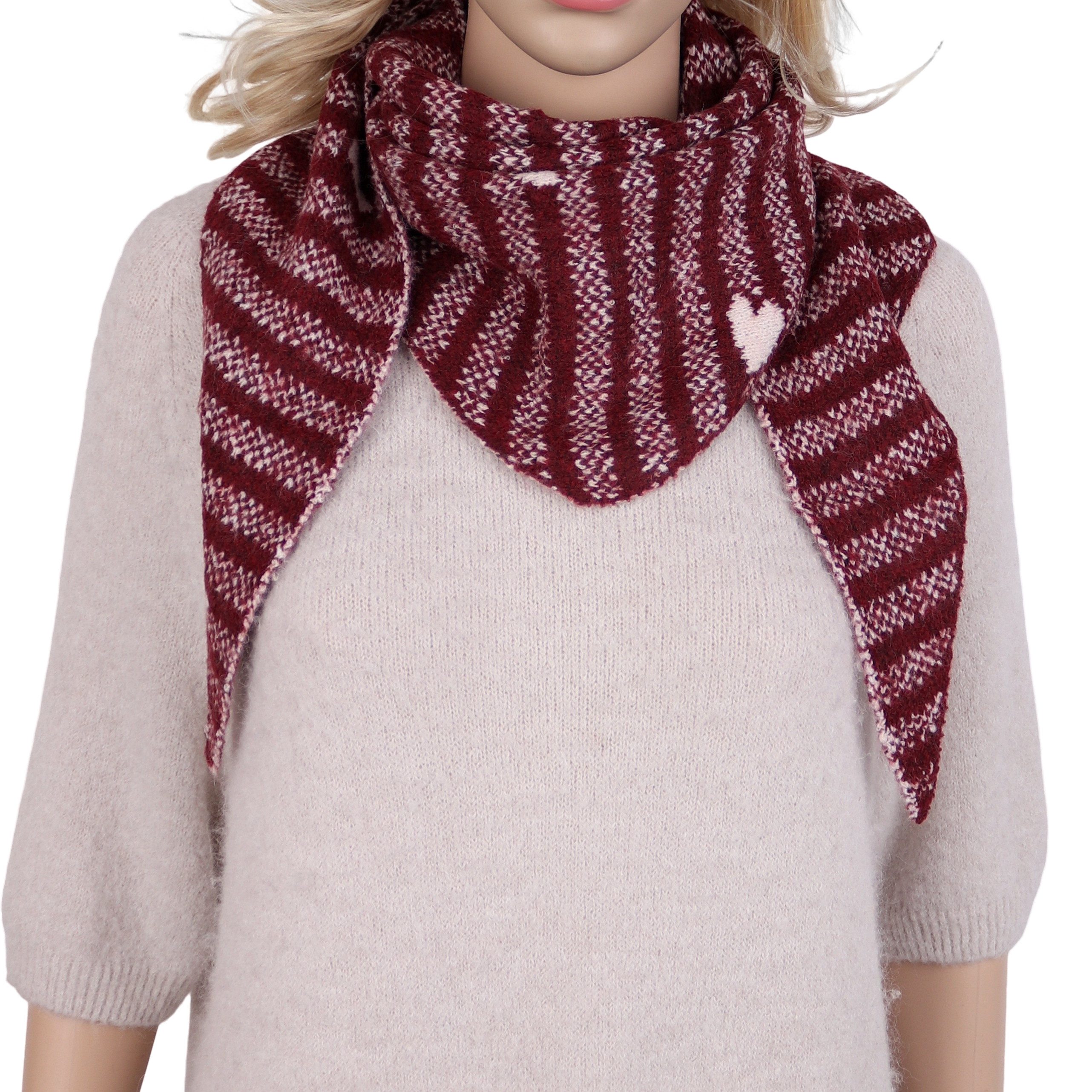 MIRROSI Dreieckstuch Damen kleiner Dreieckschal 130x40 cm, mit Herz- und Streifenmuster, (Neue Kollektion Herbst/Winter 2026), super weich …