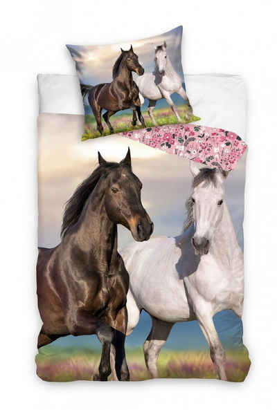 Bettwäsche Pferde Bettwäsche - weiche Baumwolle 160x200 cm Kissen und Decke, Tinisu, Baumwolle