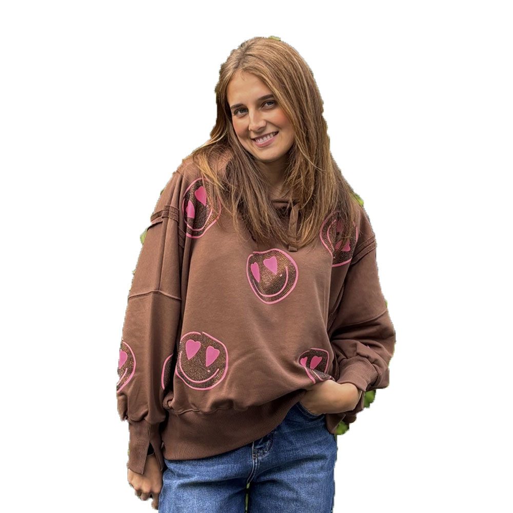 Miss Goodlife Hoodie Miss Goodlife MG13271 Heartface Allover Strass, Chocol günstig online kaufen