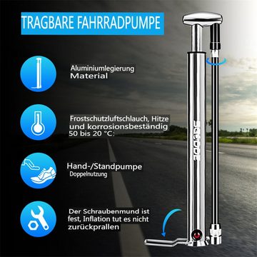 SGODDE Fahrradpumpe (3 in 1 Fahrrad Luftpumpe 160 PSI), Fußpumpe Standpumpe Für Ball,Pool, CNC Aluminium mit Ventil