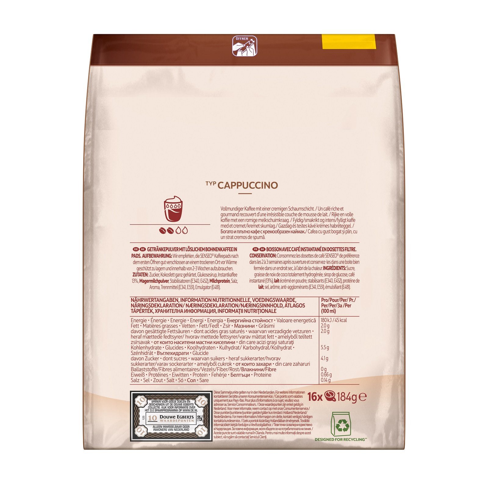 Senseo Kaffee Pads Typ Cappuccino Senseopads 5 x 16 = 80 Getränke Vorteilspack, (Packung, 5er Pack)
