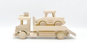MyBer® Spielzeug-Abschlepper LKW aus Massivholz mit Anhänger Abschleppwagen Autotransporter Lafette Handarbeit PM_DG026