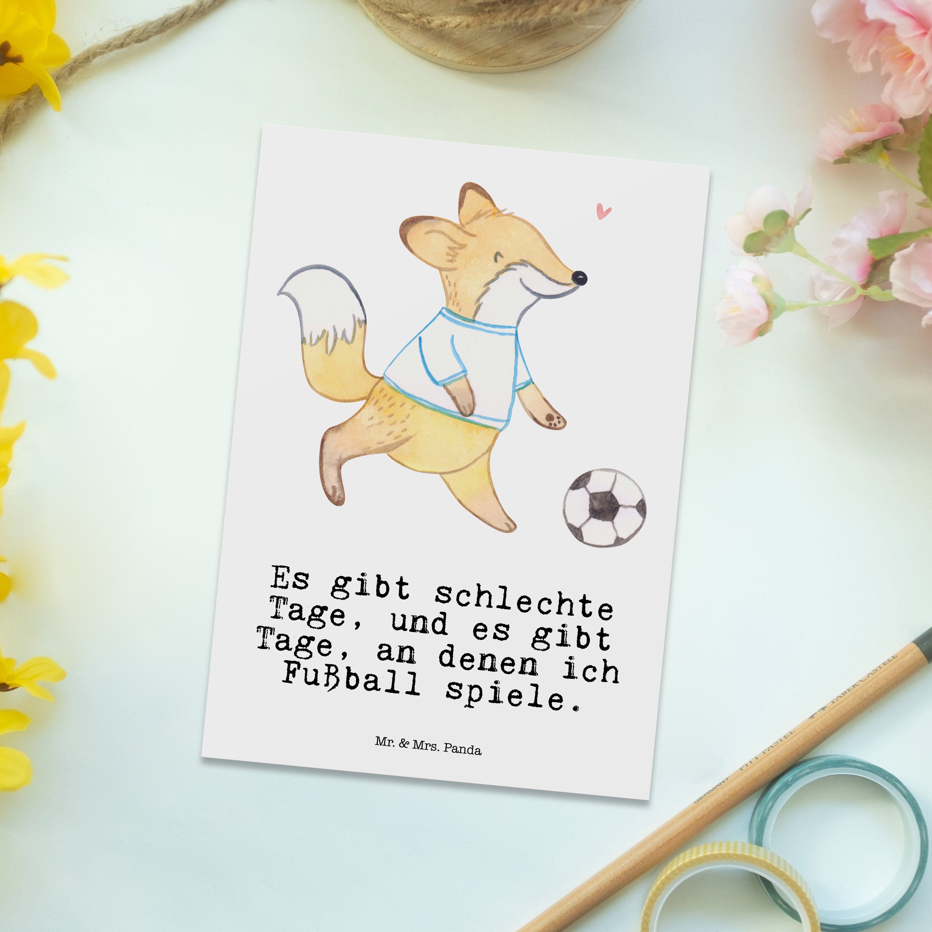 Mr. & Dankeskarte, Weiß Fuchs Mrs. Fußball Panda - Postkarte - Tage Fußballtra spielen Geschenk
