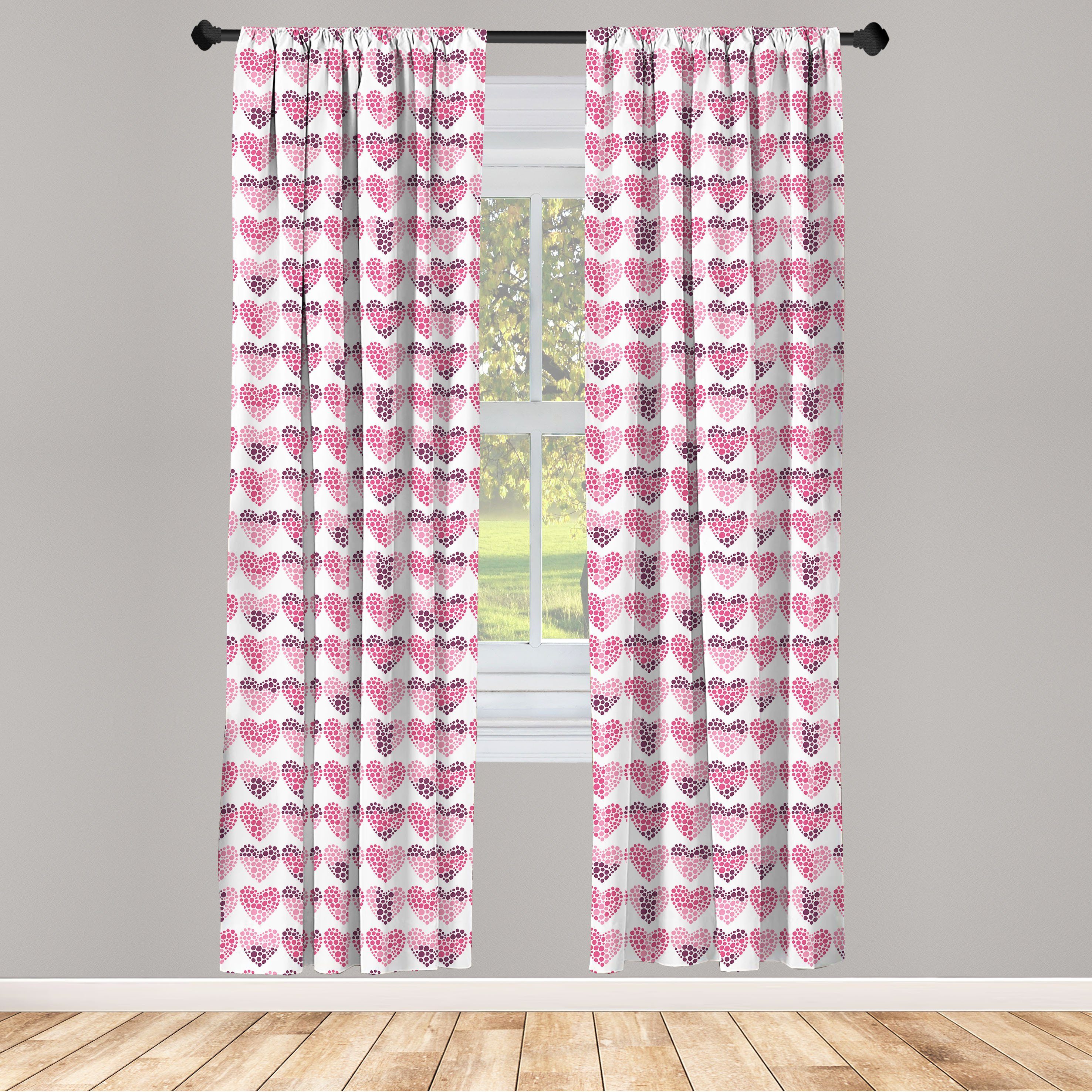 Gardine Vorhang für Wohnzimmer Schlafzimmer Dekor, Abakuhaus, Microfaser, Valentinstag Gepunktete Herz Shapes