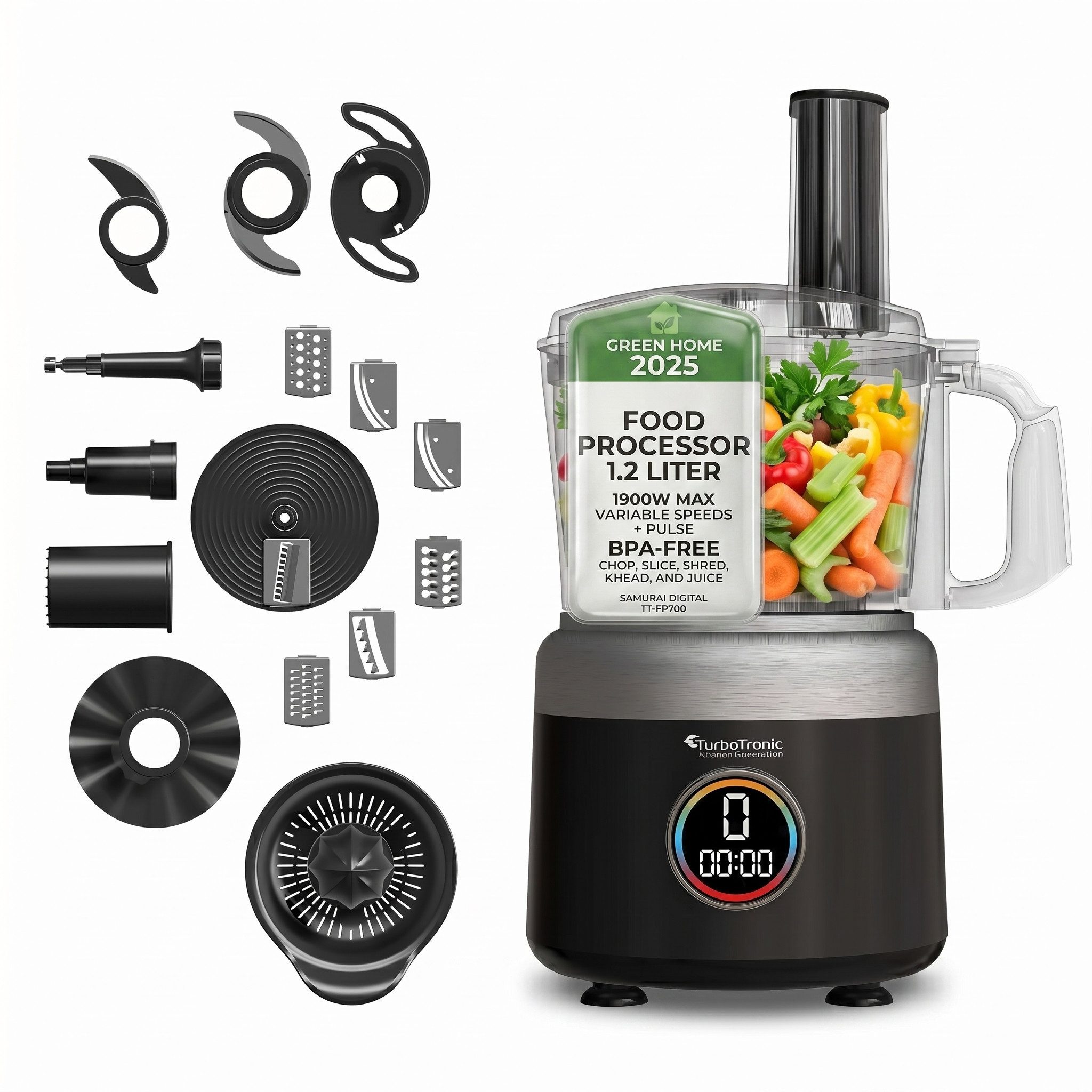 Küchenmaschine Food Processor mit Standmixer 1,2L Behälter Multizerkleinerer Mixer