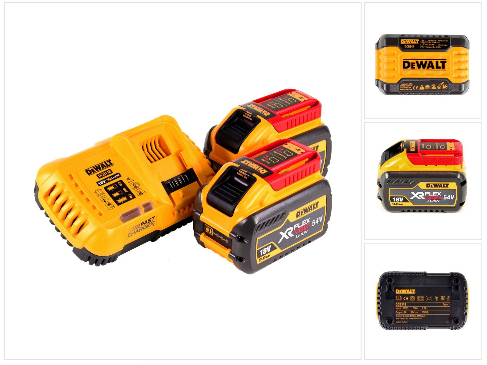 DeWalt DCB 118 X2 FlexVolt 54 V / 18 V Starter Set + 2x DCB 547 Akku 9,0 Ah Schnelllade-Gerät
